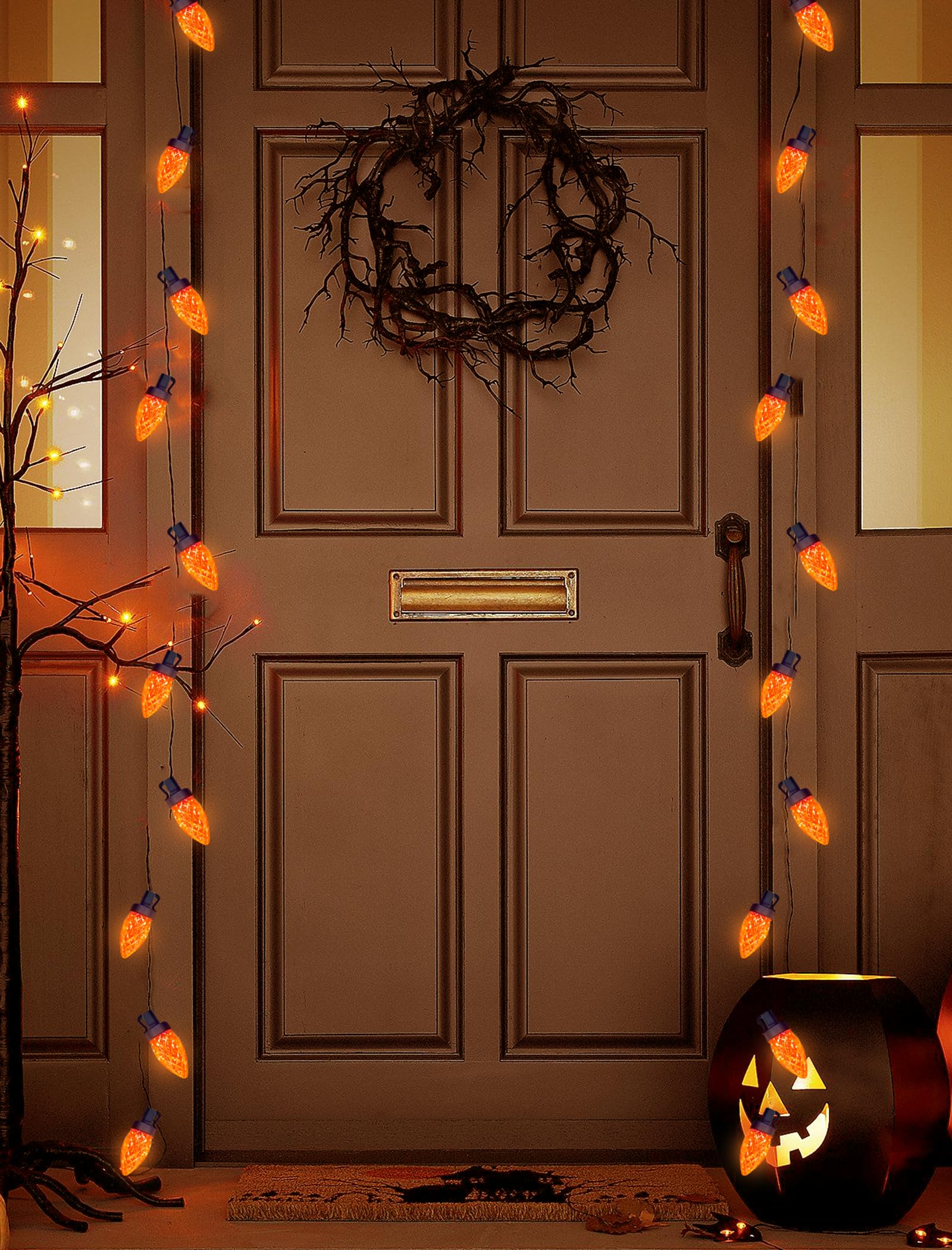 Orange Halloween String Lights Outdoor  26Ft Halloween Decorations Lights With 50 C7 Led Strawberry Orange Bulbs  Hanging Outdoor Patio Light For Outside Roofline Fall House Window Holiday Party Decor