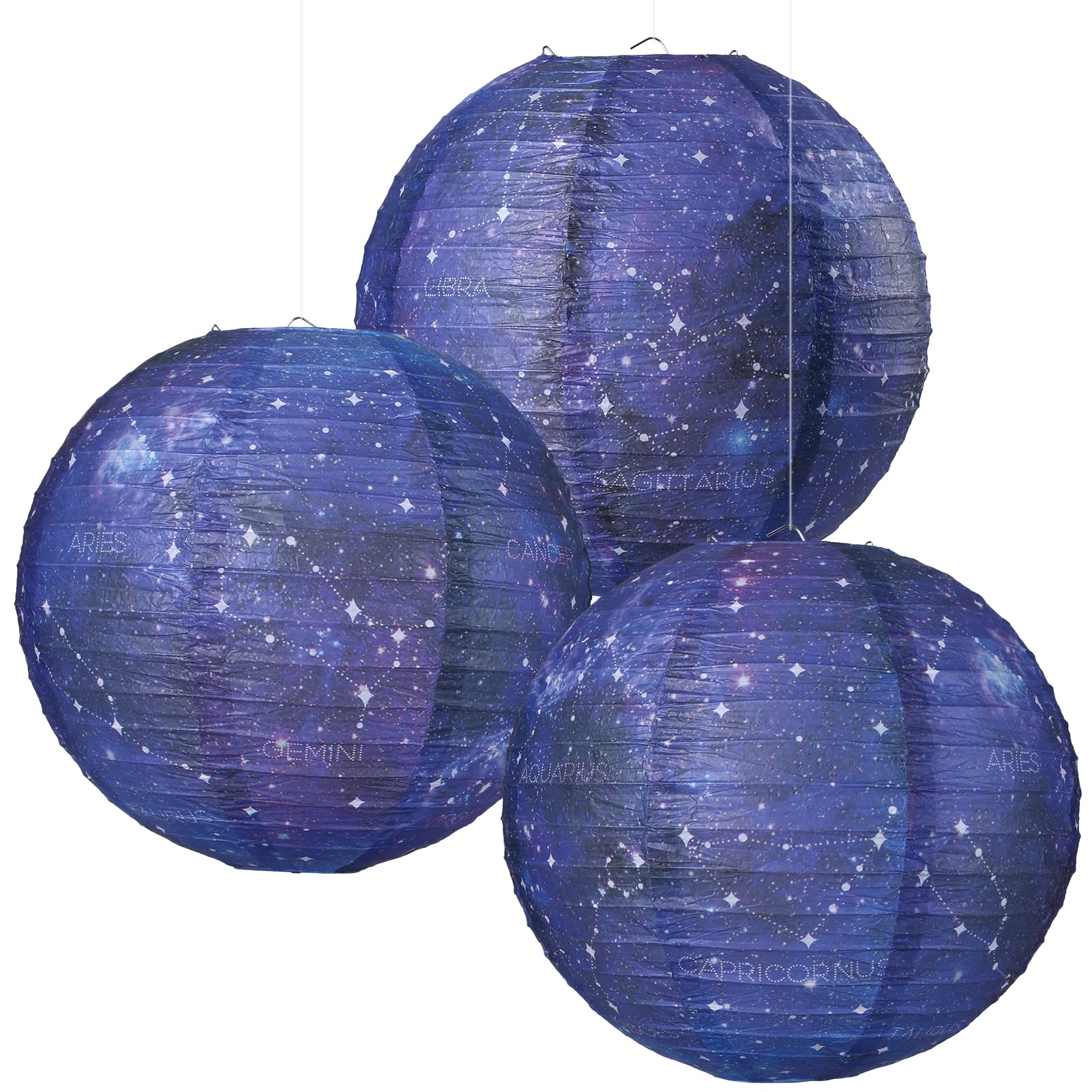 Fontien 3pcs Galaxy Paper Lanterns with Constellation, 12 inch Space Party Decor, Galaxy Themed Paper Lanterns for Galaxy Party 