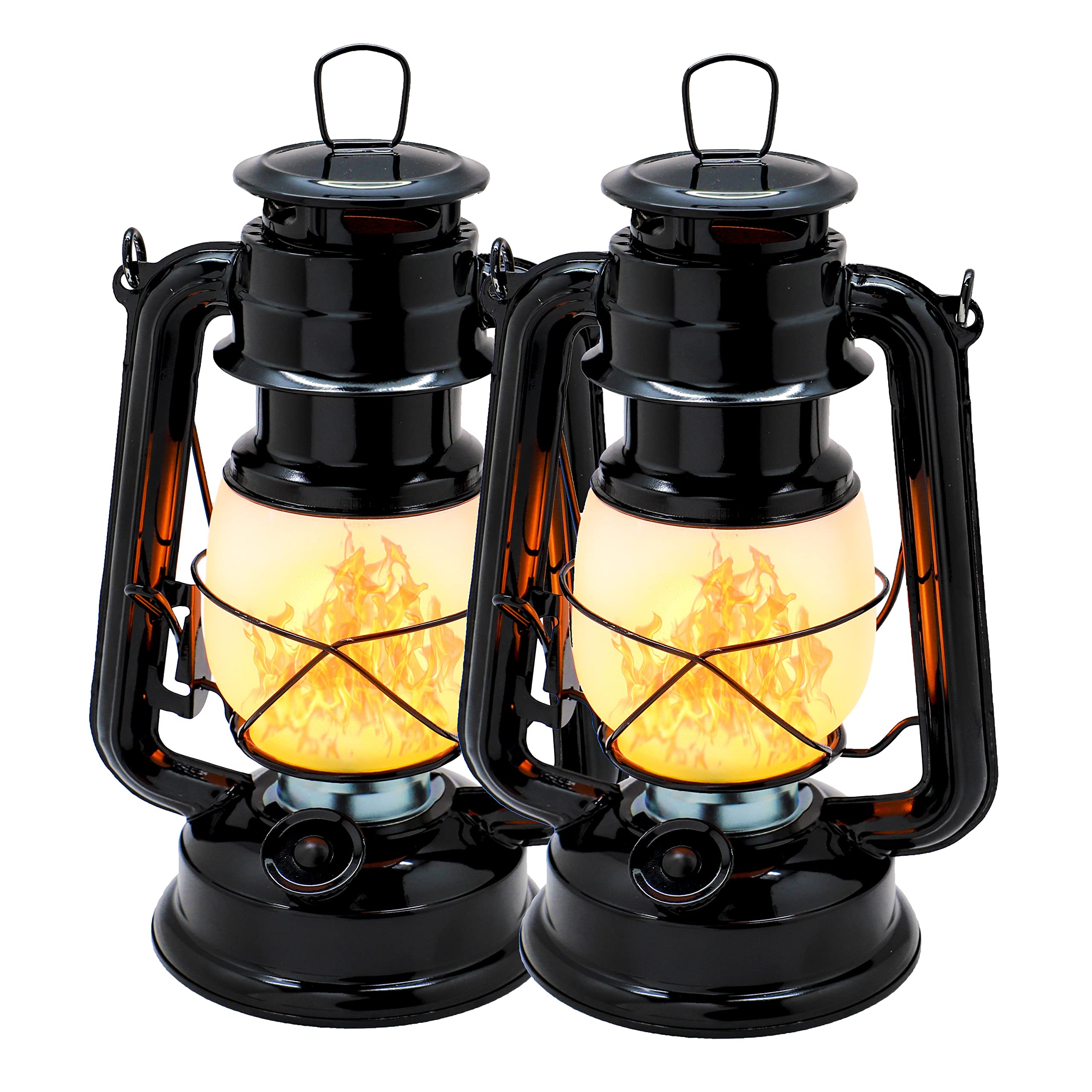 YAKii LED Vintage Flame Lantern, Metal Hanging Lantern, Battery Operated, Black, Pack of 2, Model LP023F-B-2