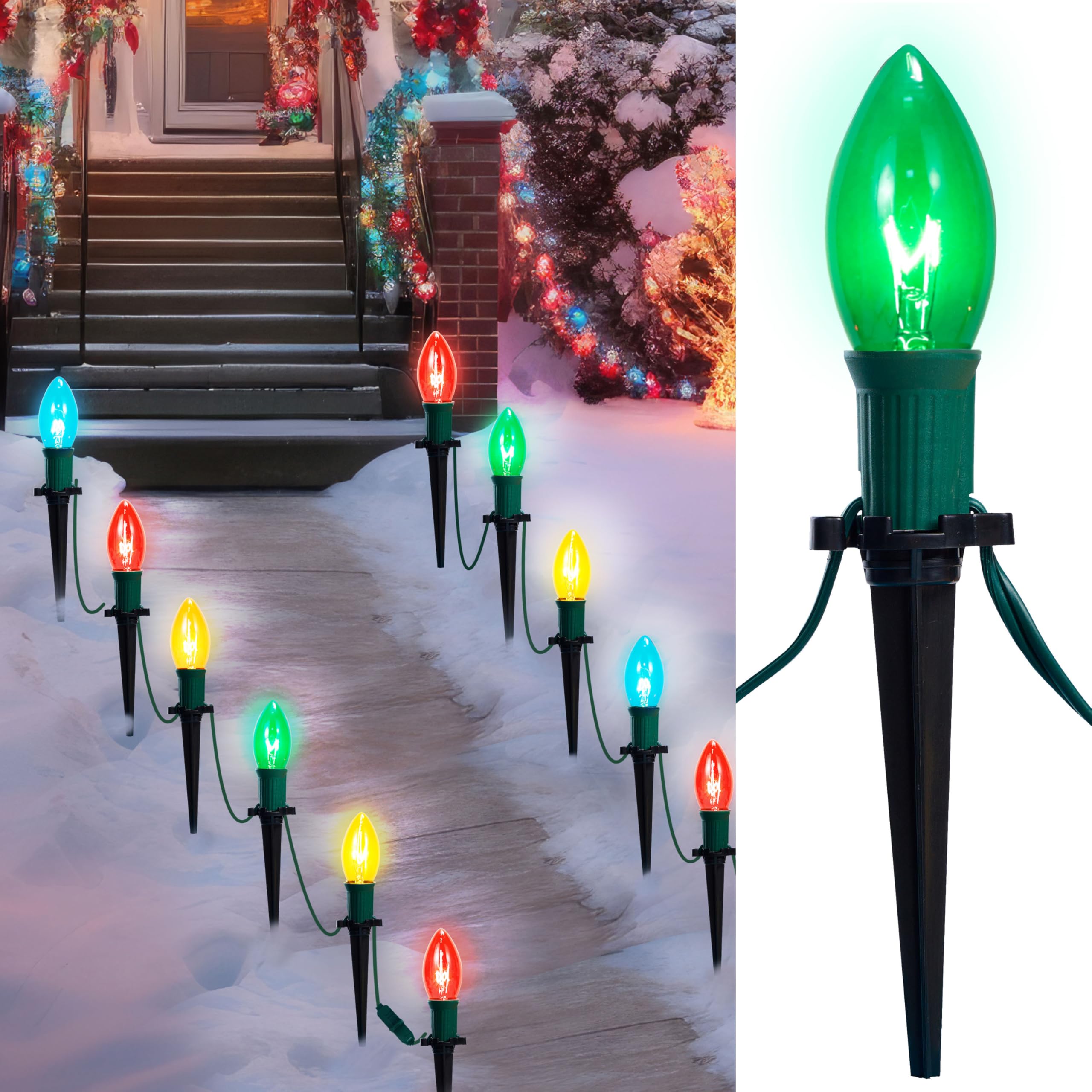 Joiedomi C9 Christmas Pathway Marker String Lights, 30.75ft, 24 Pack, Multicolor, Outdoor Waterproof Holiday Decorations