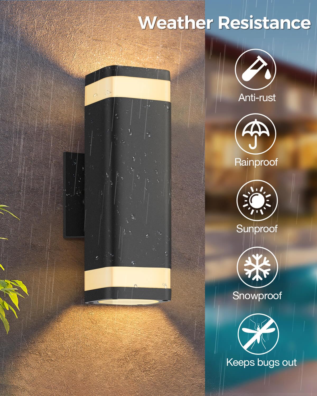 RAYVO Smart Outdoor RGB Wall Lights, Wi-Fi Control, Dusk to Dawn, Aluminum, 1 Pack, Black Finish, Model R013