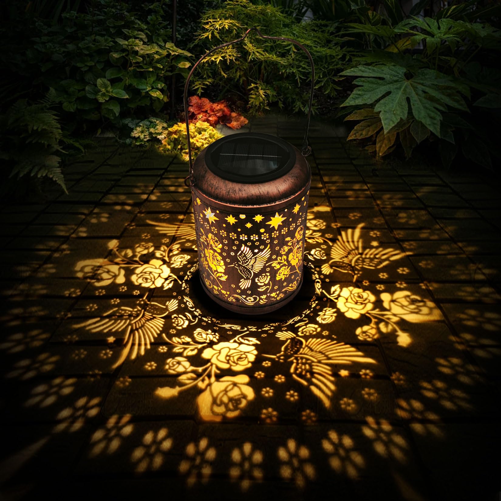 Kaixoxin Solar Garden Decor Metal Lantern Hummingbird Table Lamp Bronze Outdoor Dercoration Great Gift for Women Mon Grandma Han