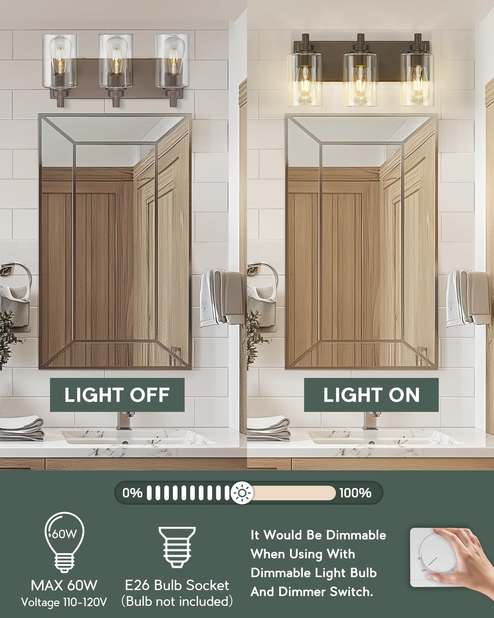 METWET 4-Light Bathroom Vanity Light Fixture, Brushed Gold Metal with Clear Glass Shade, Model VL143-BG-4