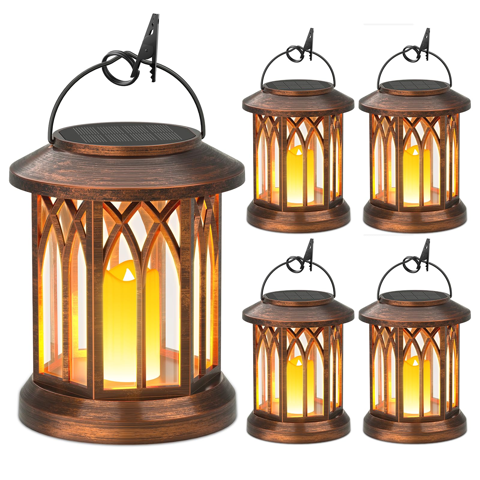 KOOPER 4 Pack Solar Lantern Outdoor Lights, Hanging Solar Lanterns Outdoor Decorative, Lanterns LED Flickering Flameless Candle 