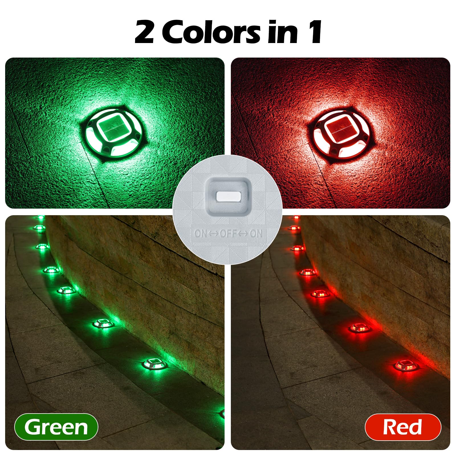 Agptek Solar Driveway Lights Outdoor 1 Pack  2 Color Modes Led Deck Dock Marine Waterproof Security Marker Lights For Step Sidewalk Stair Garden Pathway Walkway Yard(Green/Red)