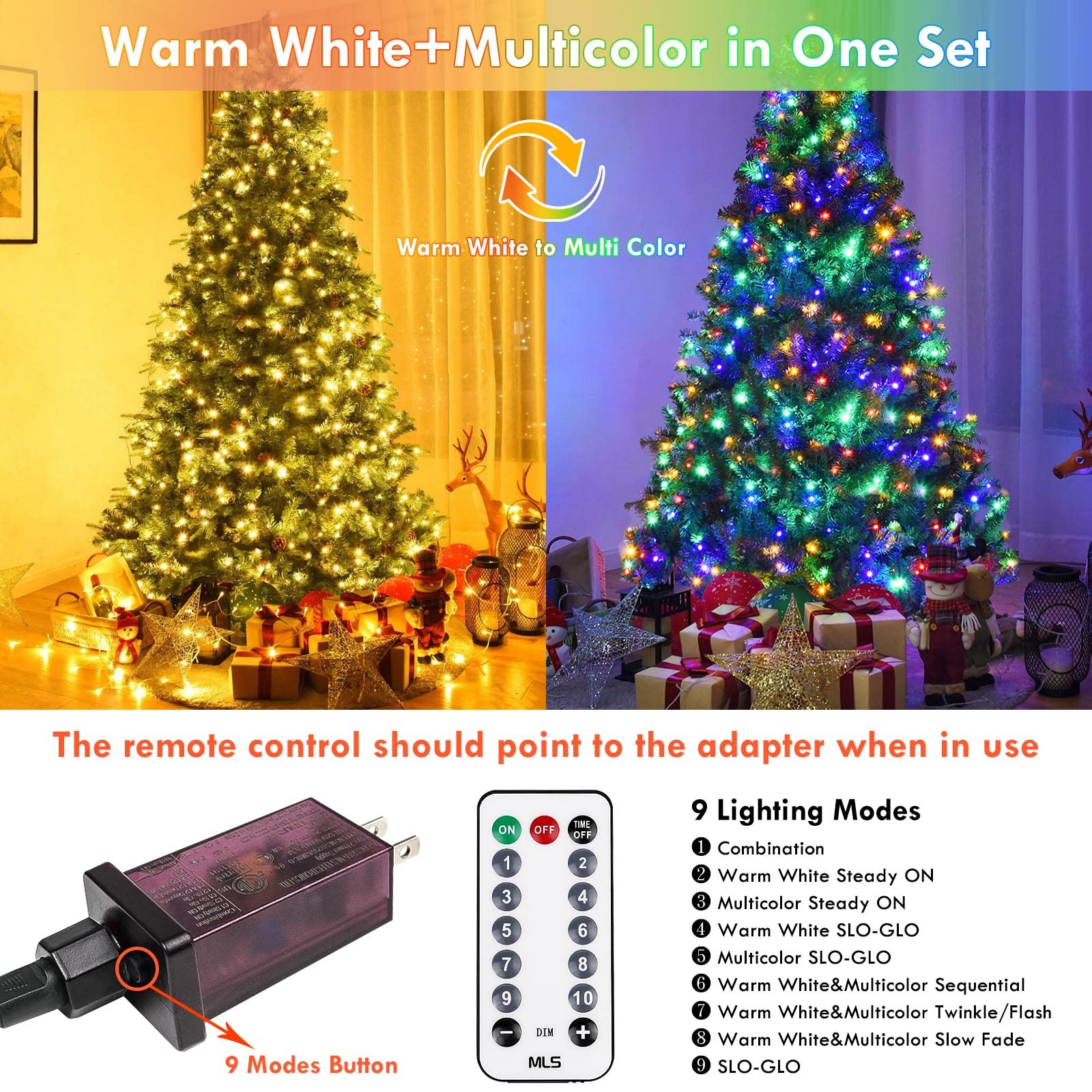 82Ft 200 Led Color Changing Christmas String Lights With Remote & Timer & Memory Function, 8 Lighting Modes Waterproof Fairy String Lights For Xmas Tree Holiday Party Garden (Warm White & Multicolor)