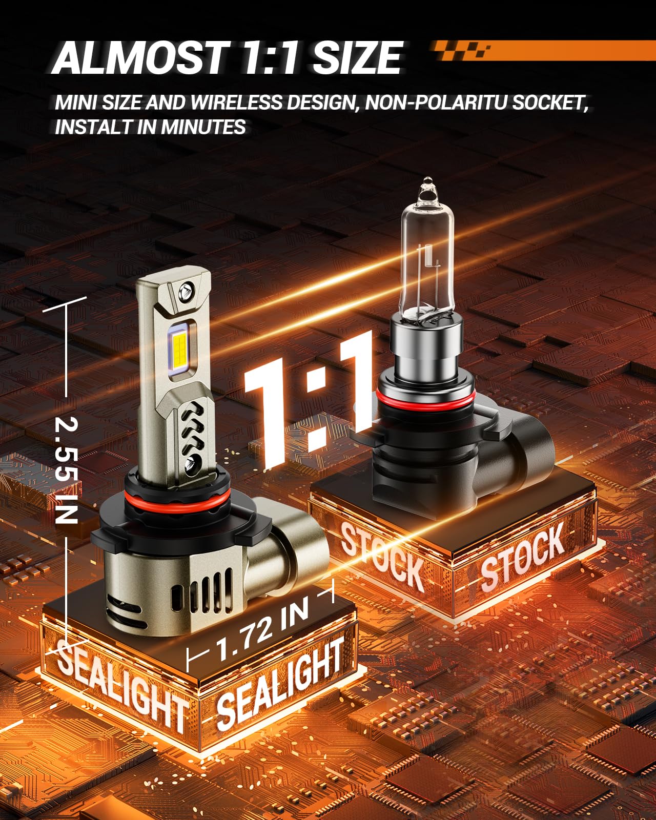 SEALIGHT 9005/HB3 9006/HB4 Bulbs Combo, 90000LM, 6500K Cool White, L2S Super Bright, Pack of 4