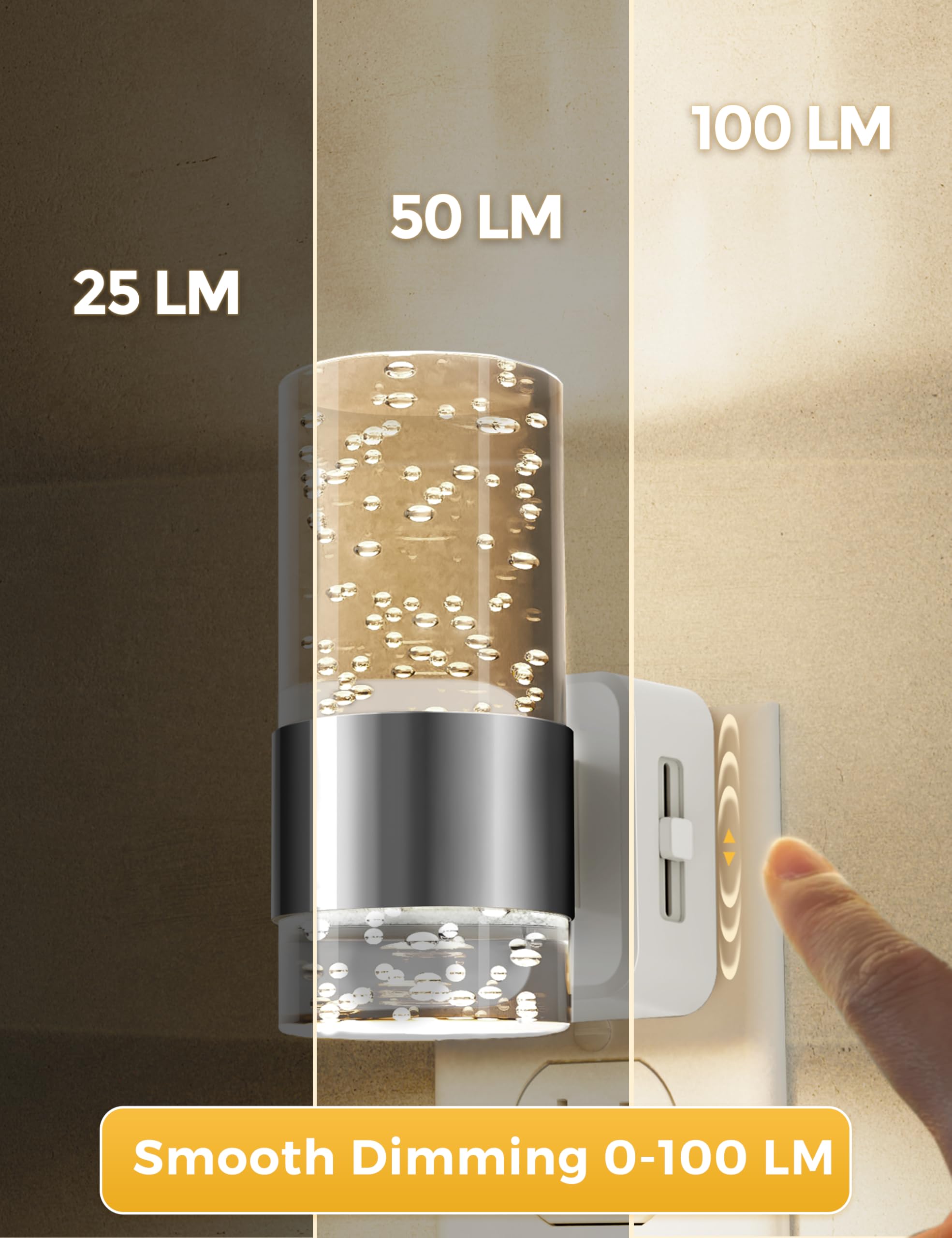 L LOHAS LED Dimmable Night Light, 2 Pack Acrylic, 0-100 LM Adjustable Brightness, 3000K with Dusk to Dawn Sensor, Sliver-3000K