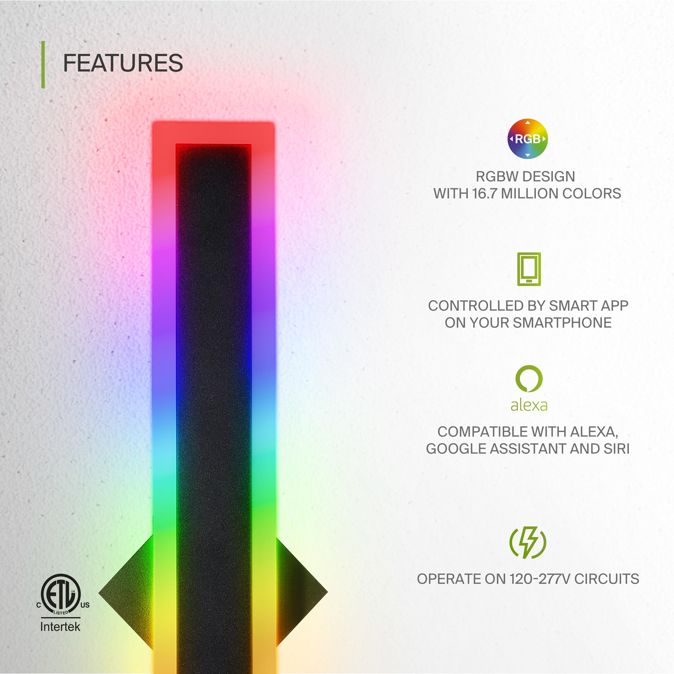 ASD 48 Inch LED Flush Mount Wall Light Fixture | 36W RGB-2700K-6500K | Black, Smart, Waterproof, ETL Listed, Model A-LWS27N