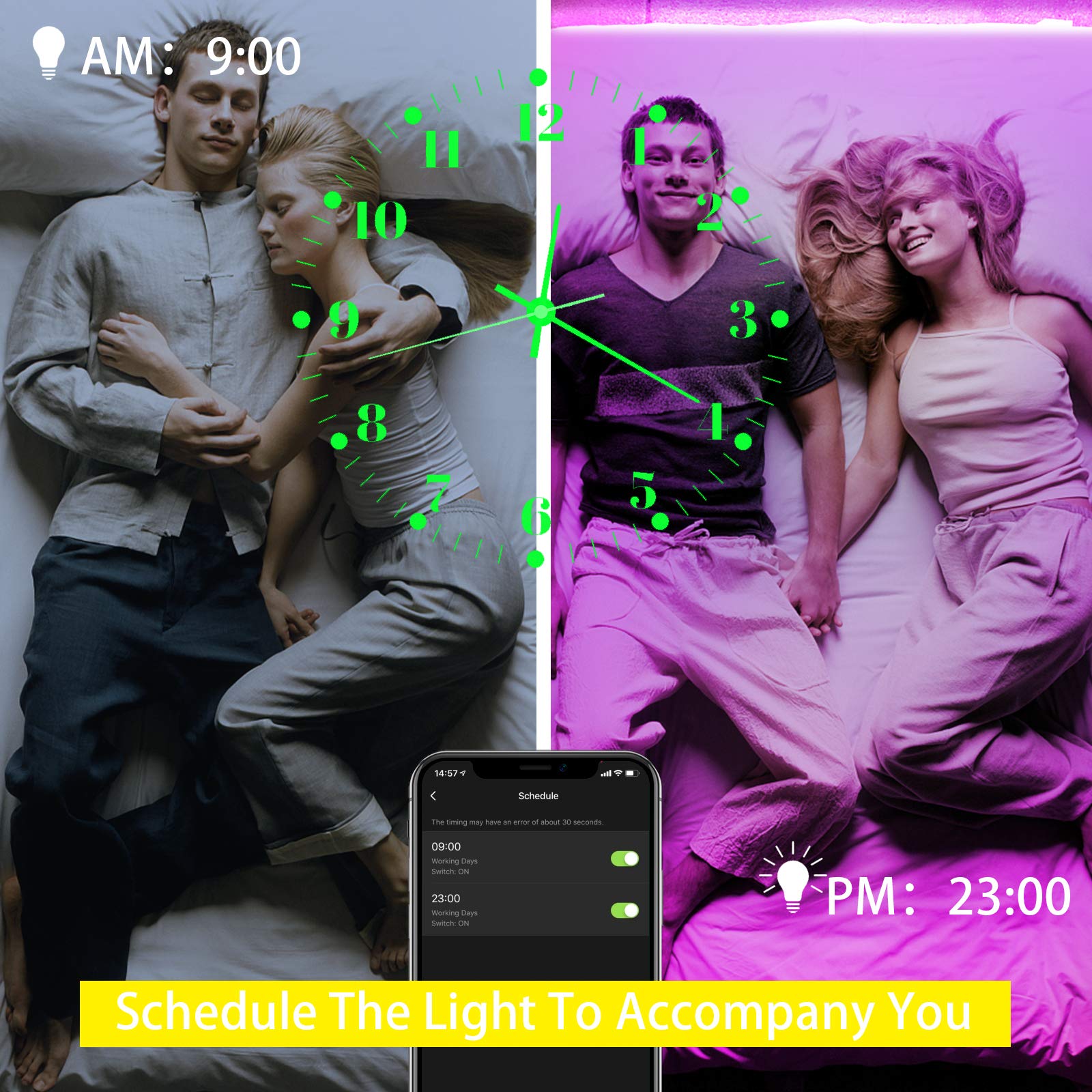 Phopollo 100Ft Led Lights For Bedroom Sync With Music, Led Strip Lights Compatible With Alexa And Google Home