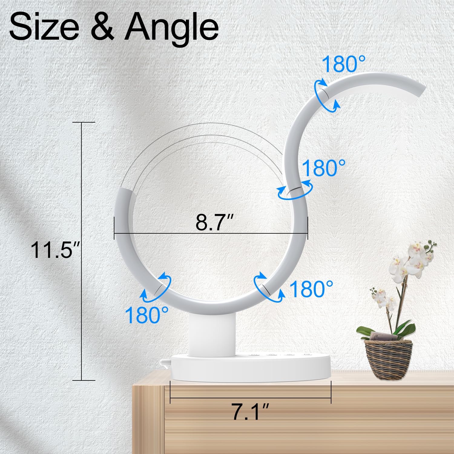 Transformable Circular Led Table Lamp For Bedroom With Remote Control, Small Modern Adjustable Touch Bedside Lamp For Living Roo