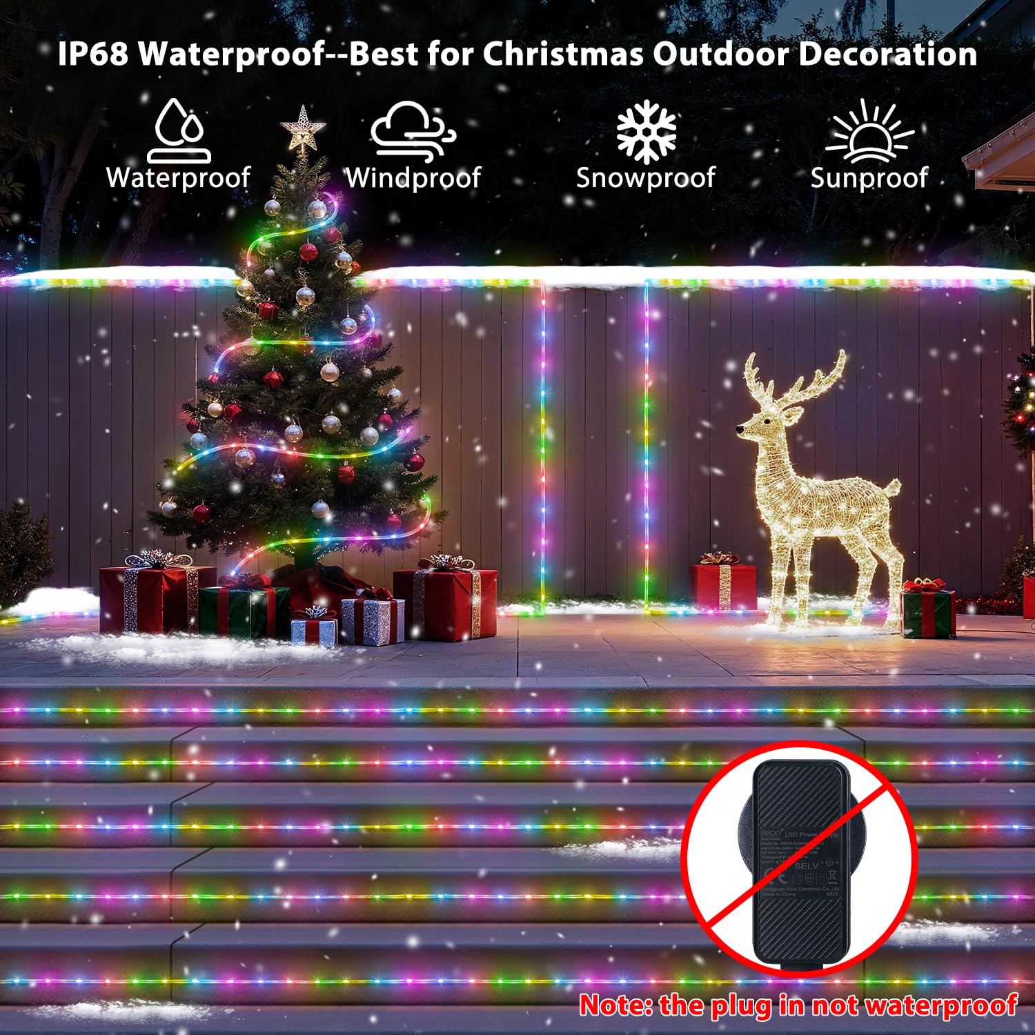 300 Led Rope Lights Outdoor String Lights Plug In  100Ft Warm White & Color Changing Christmas Lights Outdoor  Fairy Lights With Remote  Rope Lighting Waterproof For Garden Balcony(Not Connectable)