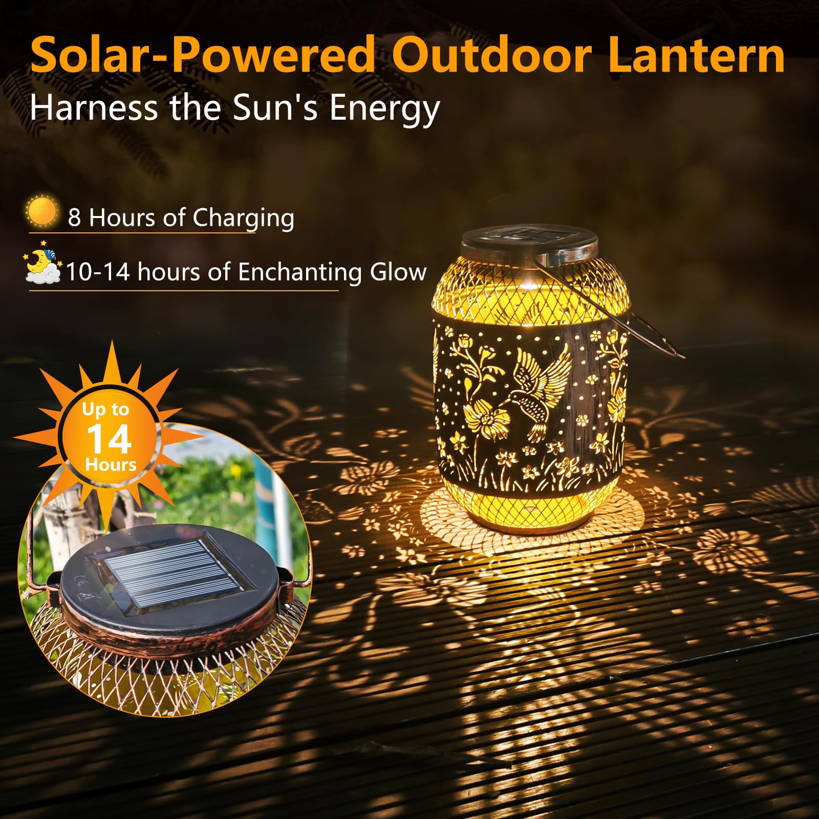 Humiieye Solar Lantern Outdoor Hummingbird Garden Decor  Ip65 Waterproof Hanging Solar Powered Lights Birthdays Gifts For Women Mom  Metal Decorative Light For Patio Yard Lawn Porch Backyard Christmas