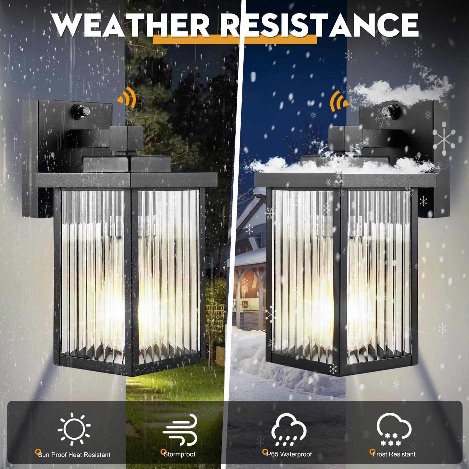 hameso Outdoor Wall Lights - 2-Pack Dusk to Dawn, Waterproof Matte Black, Tempered Glass & Metal, Model G009