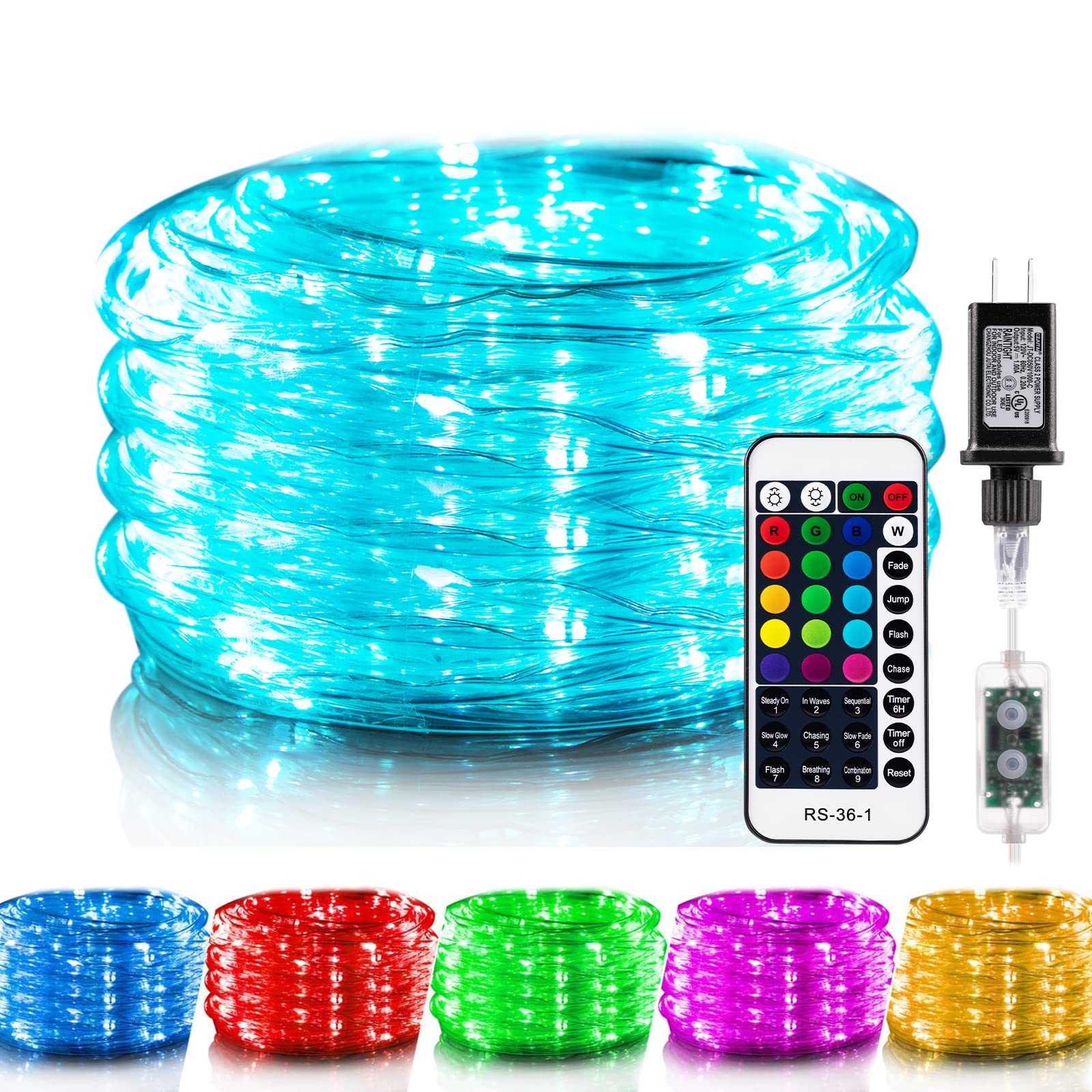 Minetom Rope Light, Color Changing String Lights with Plug & Remote, 33 FT, Waterproof for Indoor/Outdoor Use