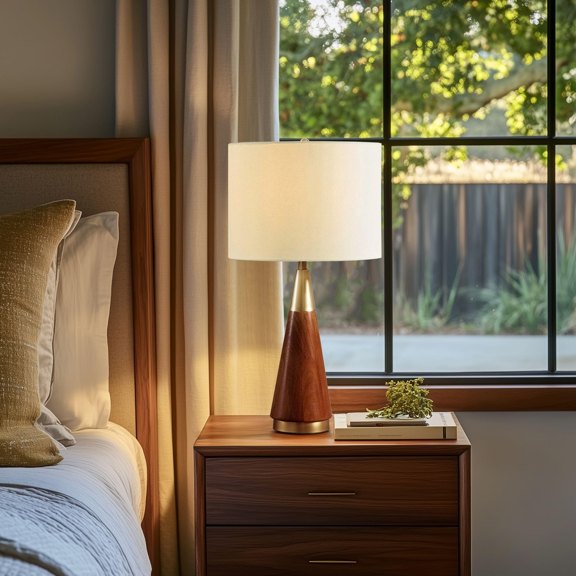 Ink+Ivy Chrislie Gold White Mid Century Modern Table Lamp, 13.5W X 13.5D X 26H, Rubber Wood & Iron, Model Ii153-0006