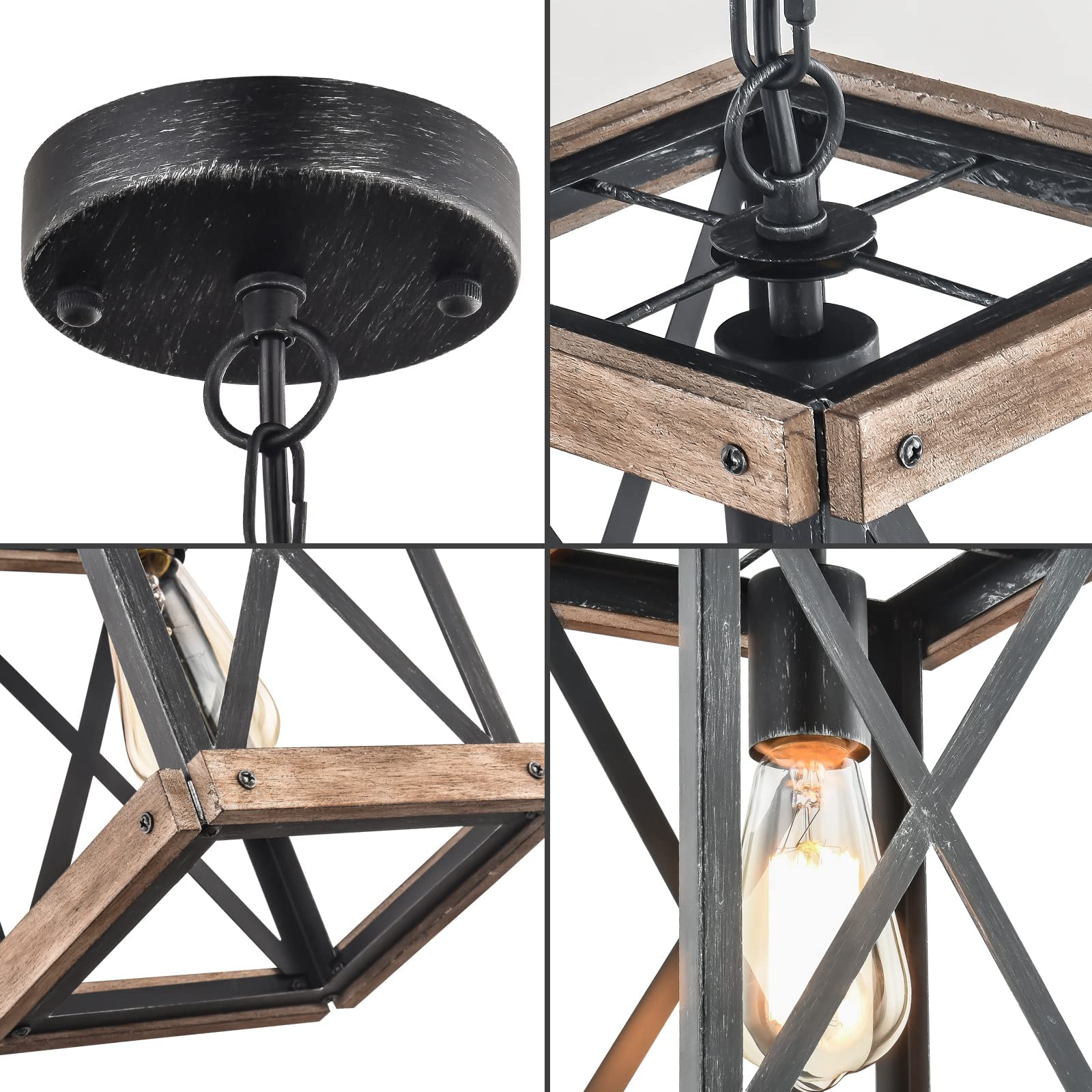 Wochos Farmhouse Pendant Light, Adjustable Metal And Wood Chandelier Light Fixture, Rustic Pendant Lighting For Kitchen Island, Bedroom, Dining Room And Entryway (Brown), 2 Pack