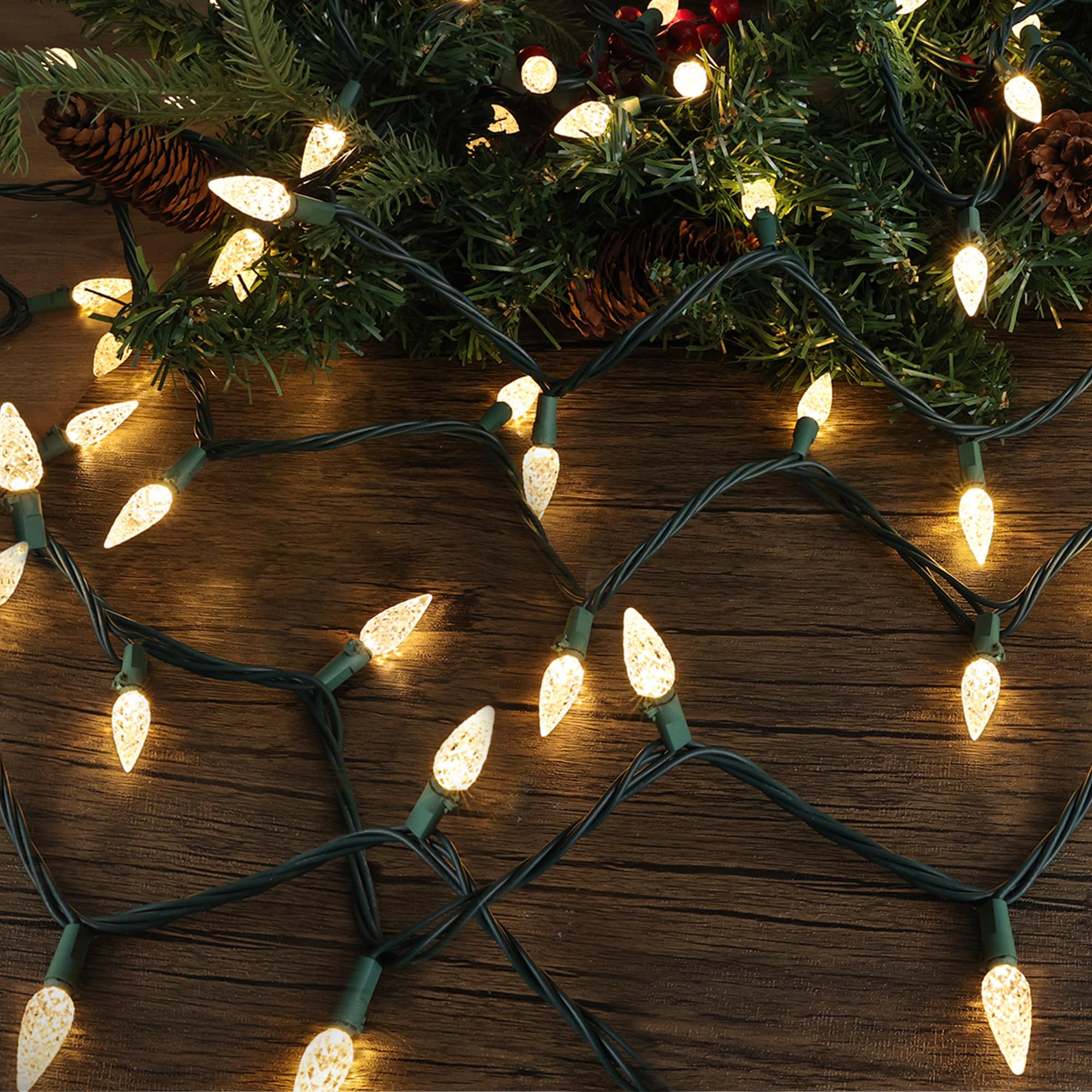 Brizled Gentle Twinkle C5 Christmas Lights  33Ft 100 Led Christmas String Lights  Connectable 120V Warm White Xmas Tree Light Indoor Outdoor Twinkle Xmas Light For Tree Home Holiday Wedding Decor