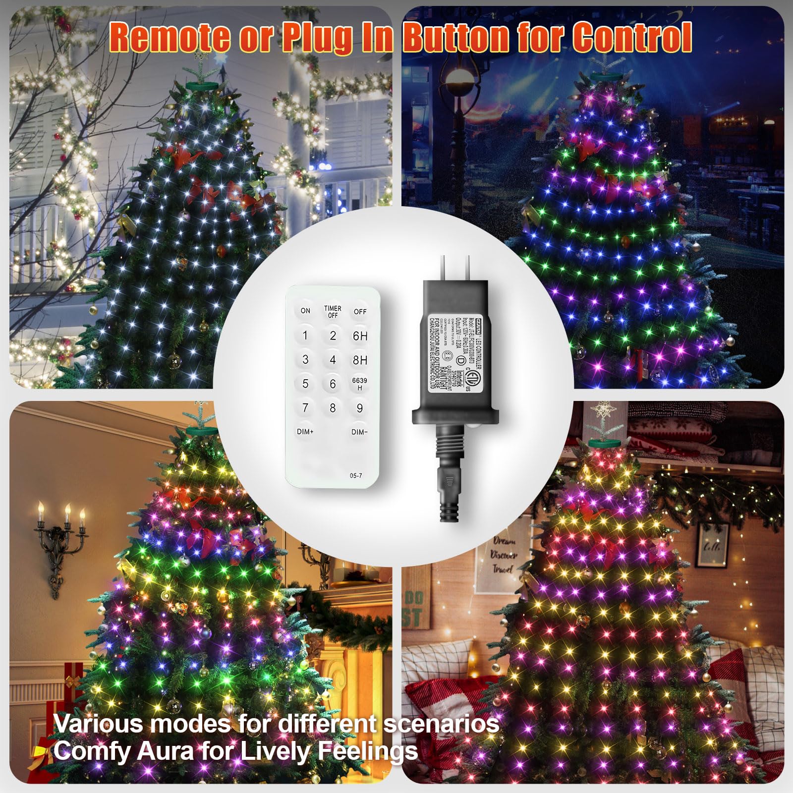 12 Modes Easy Christmas Tree Lights With Ring Indoor Outdoor - 8.2Ft X 12 Lines String 348 Led Timer Dimmable Remote Waterproof Lights For 7.5 8 9 10 Ft Xmas Tree Decor (Cool White Or Multicolor)