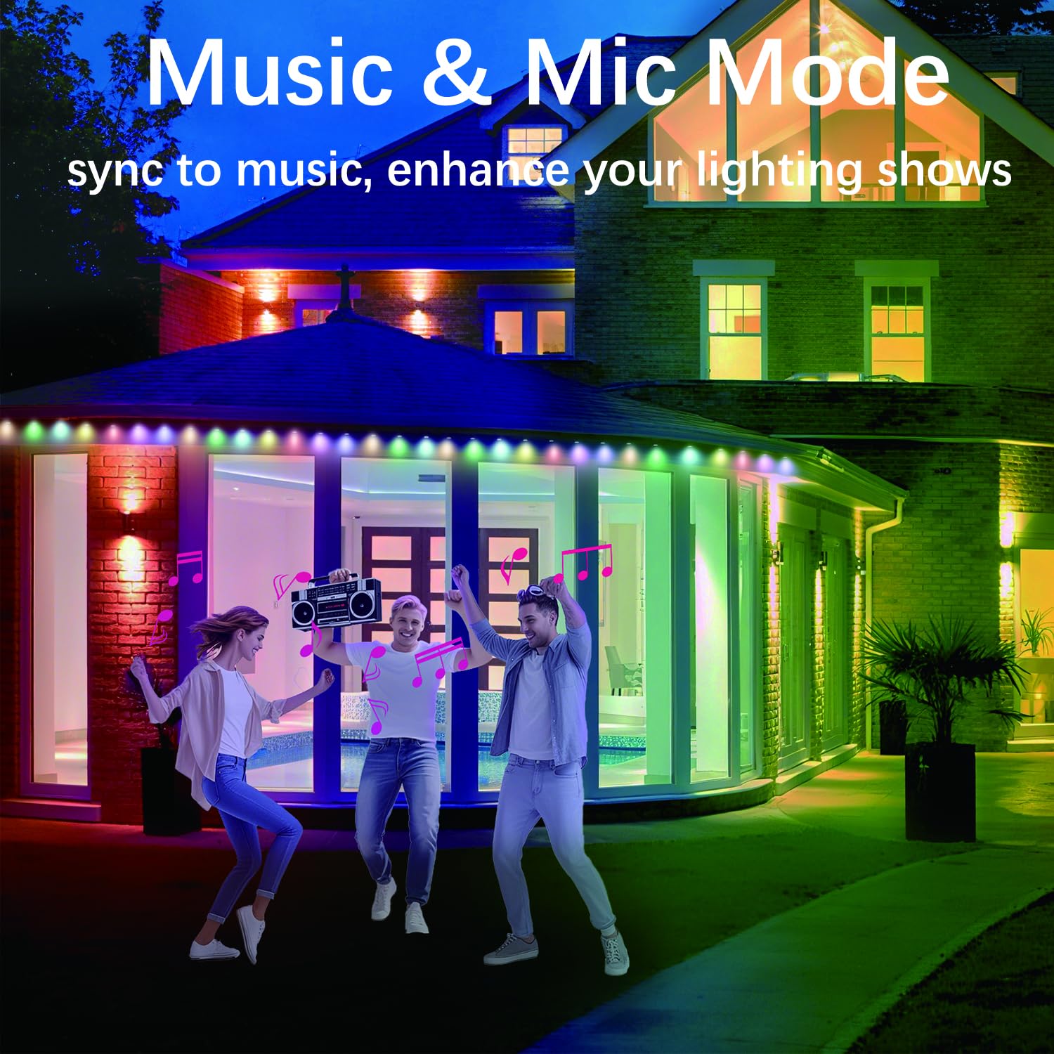 KIKO 100FT RGB Waterproof Smart LED Outdoor Lights, App Control, Model KIKO-5050-100FT