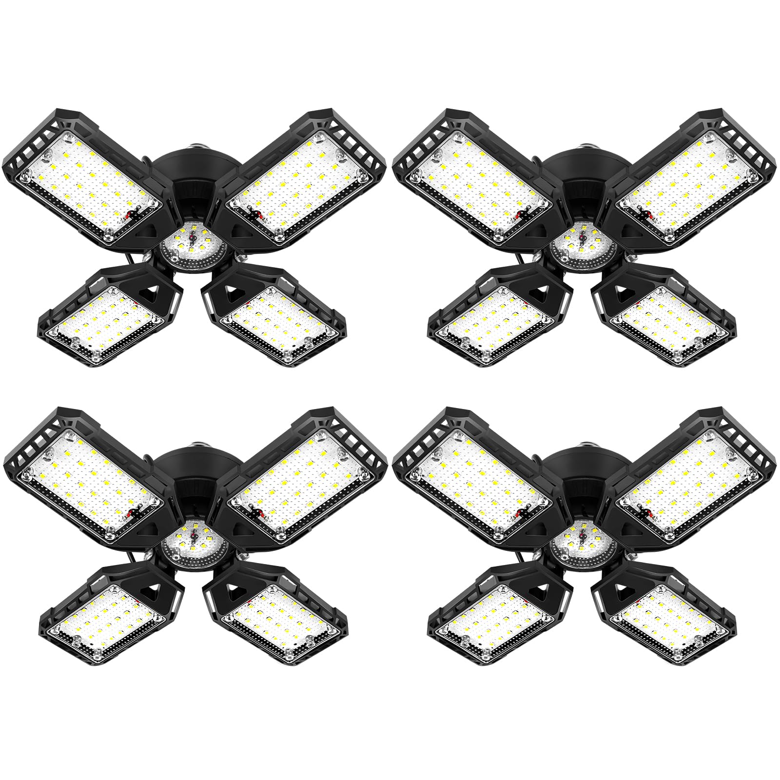 Aoretic Led Garage Lights 4 Pack -120W, 12000Lm 6500K Led Shop Light With 4+1 Deformable Panels, Basement Barn Light Garage Ceil