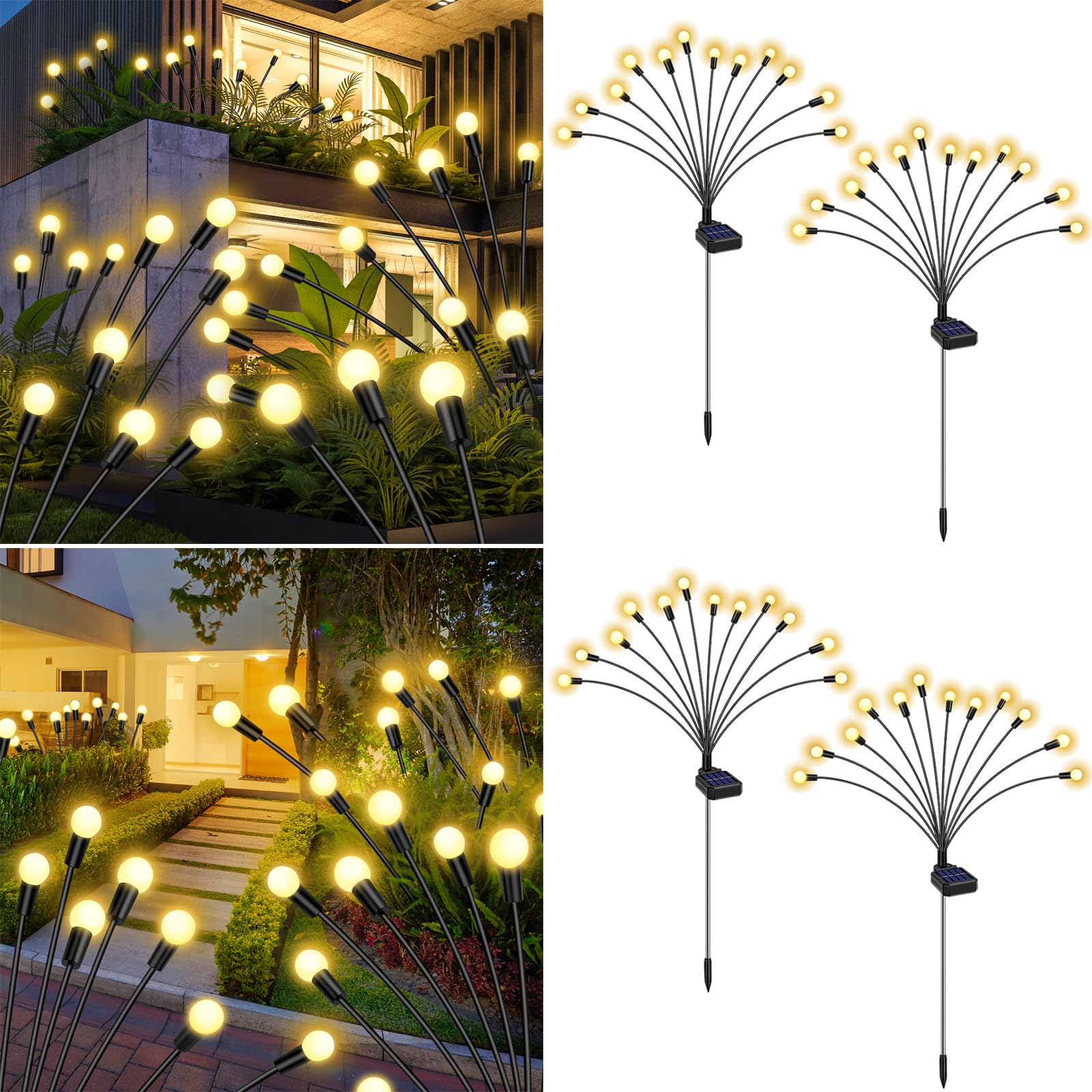 4 Pack 48 LED Garden Lights, New Upgraded Firefly Lights Outdoor Waterproof Solar Powered Swaying Outdoor Lights for Yard Patio 