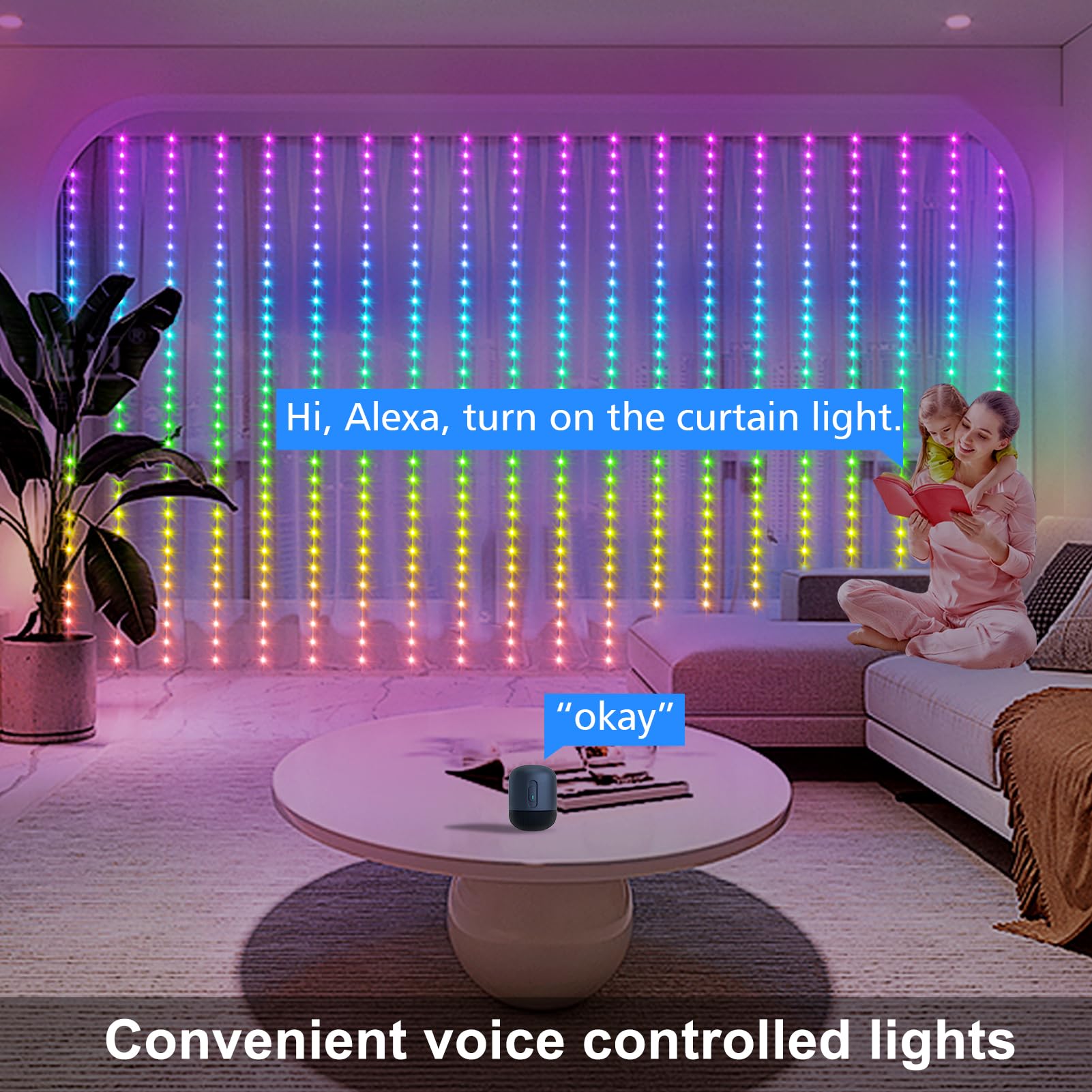 echosari Smart 600 LED Curtain Lights, 20Ft x 10Ft, RGB Color Changing, Alexa & App Control, Model DB600, Perfect for Weddings & Parties