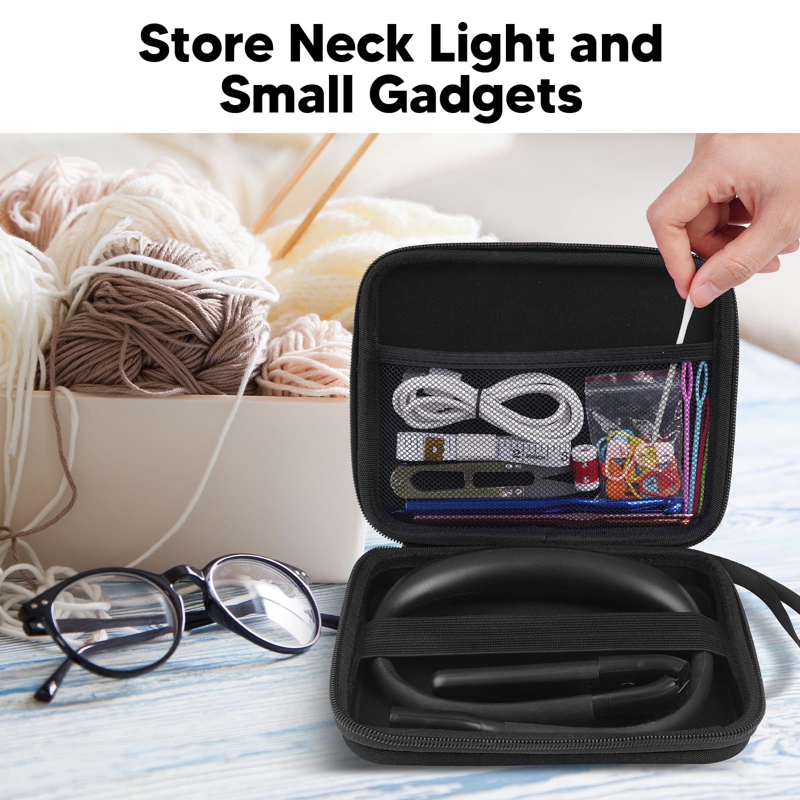 Eastpin Neck Light With Storage Case, 10-80Hrs Eye-Friendly Book Reading Light, Knitting Crochet Sewing Craft Light Rechargeable