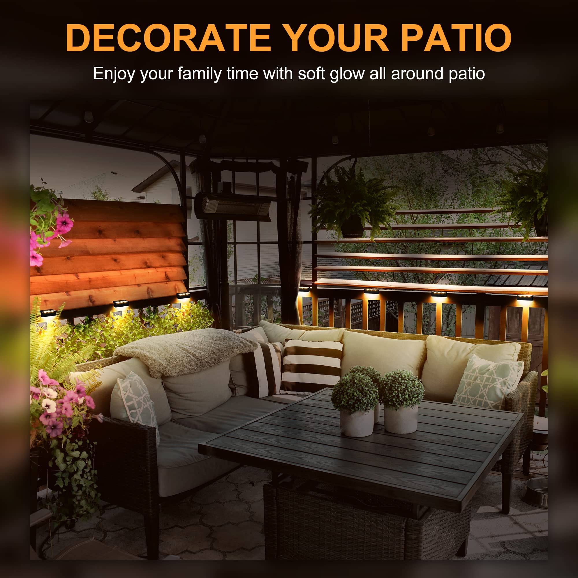 Solpex Solar Fence Lights, 6 Leds Solar Lights Outdoor Waterproof Solar Powered For Deck, Stair, Front Porch, Balcony, Walkway,