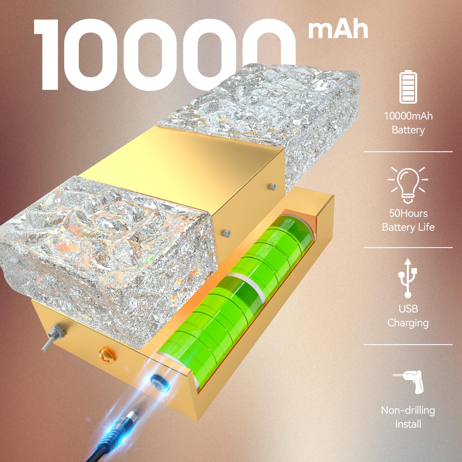 Camuucci Gold Rechargeable Battery Operated Wall Sconce, Remote Control Dimmable Lamp 2 Pack