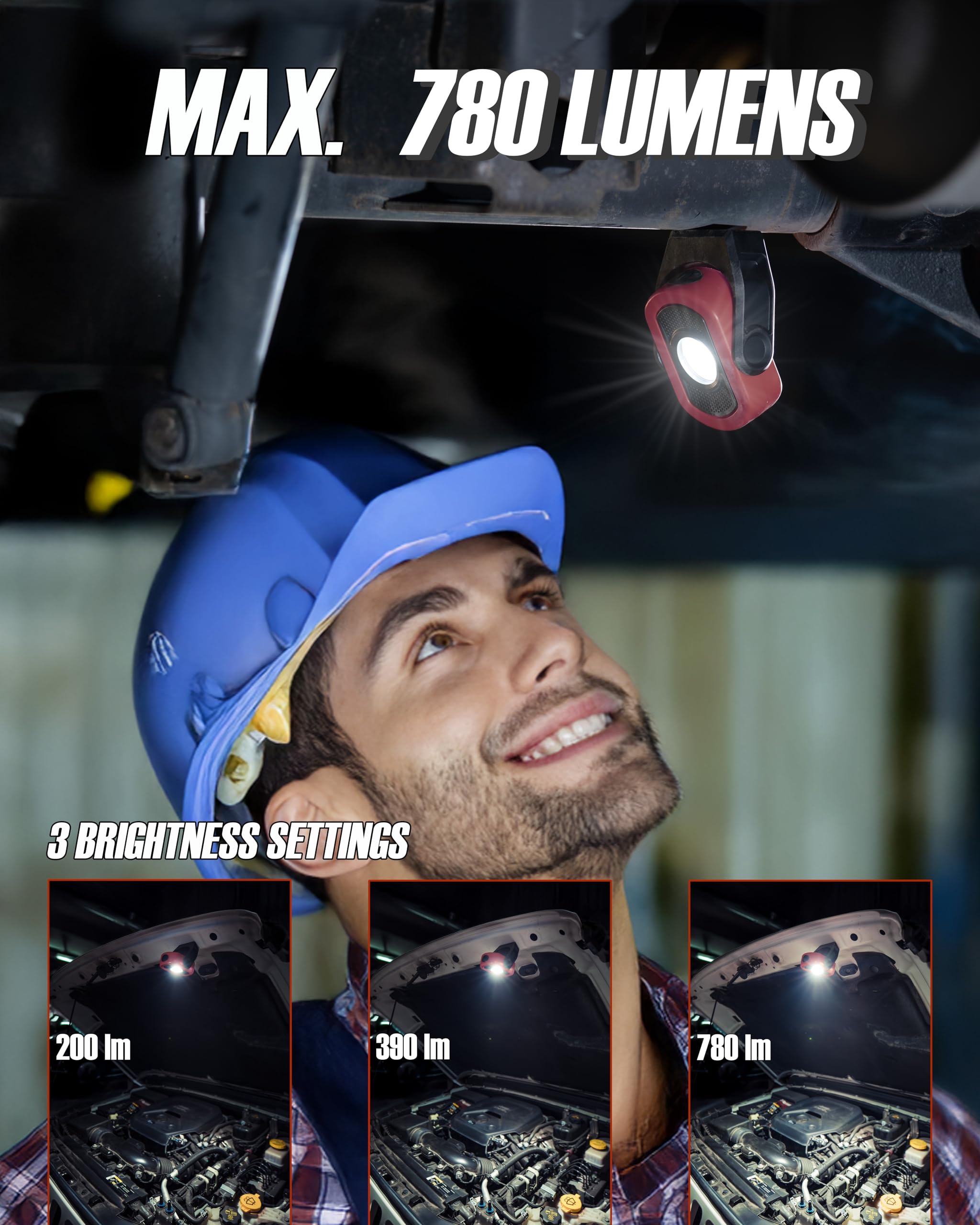 CARELITE Magnetic Work Light - 780 Lumen, Rechargeable, Durable, 1 Pack, Red, Model 1223R