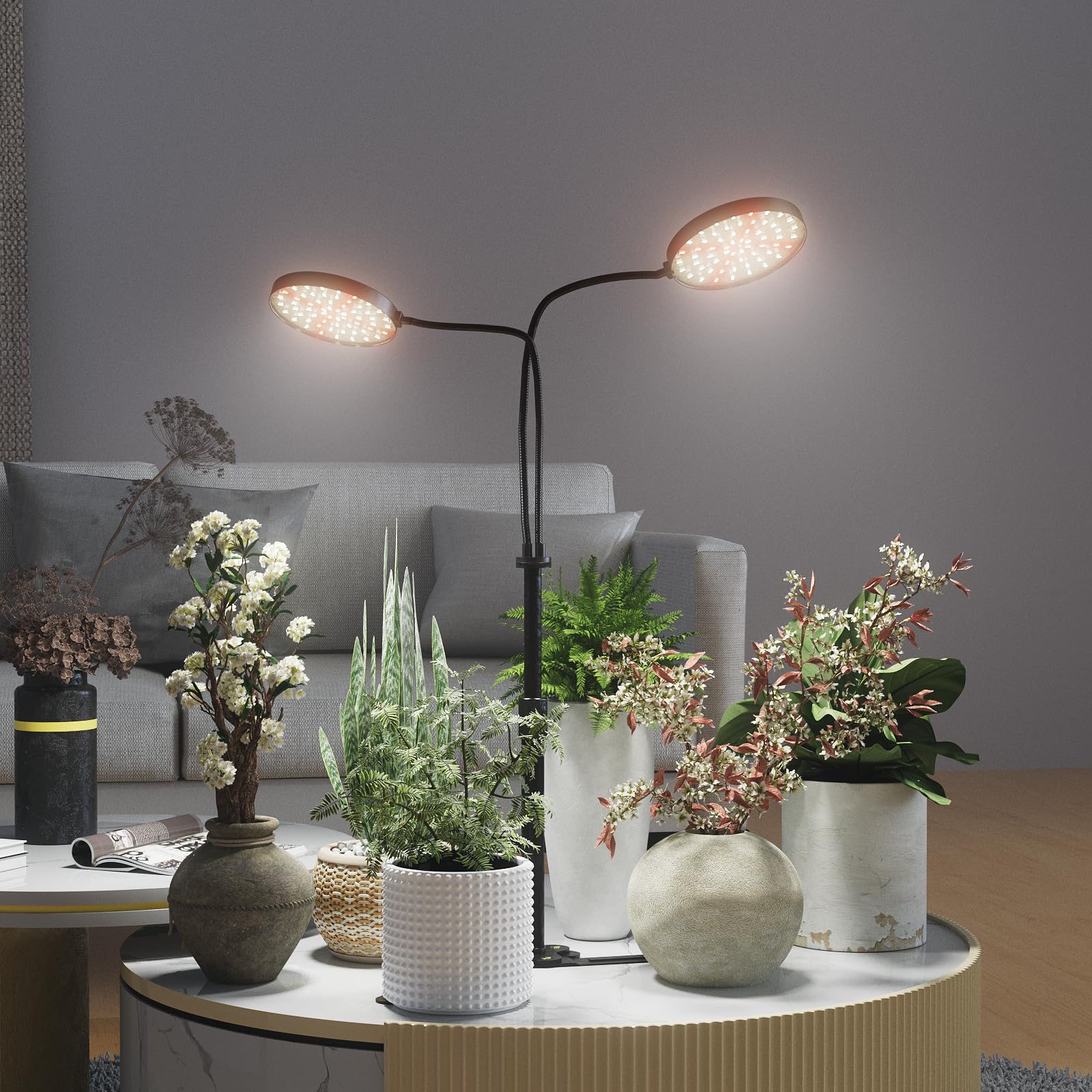 Grow Lights For Indoor Plant, 6000K Full Spectrum Plant Lights For Indoor Growing, 3.5'' Led Dual Ring Grow Light, Height Extendable 9-16'', Auto On Off Timing 4/8/12/18Hrs (Black)