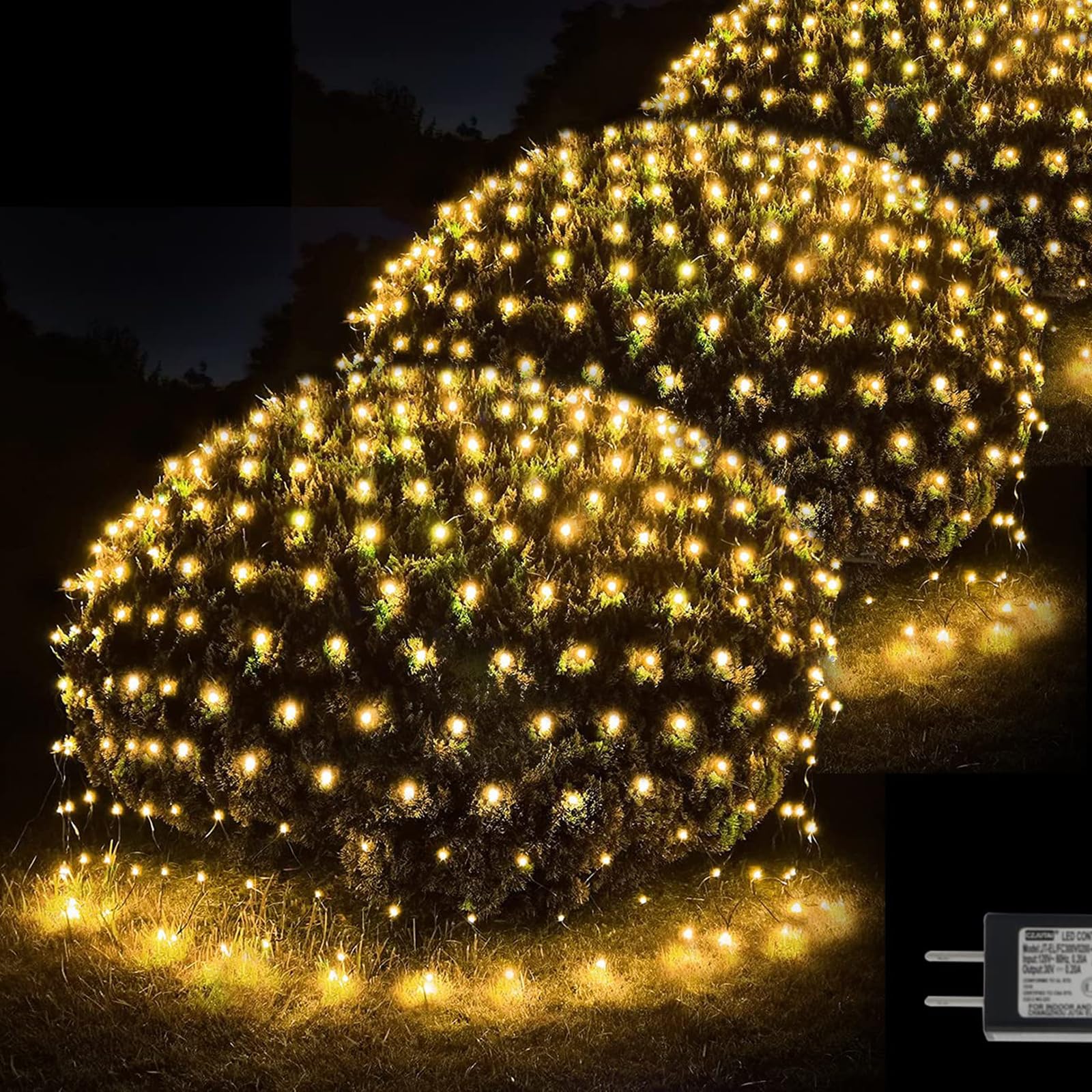Pooqla Warm White LED Christmas Net Lights, 360 LEDs, 21ft x 5ft, Connectable, Model LR-(1-1000) L-SL01