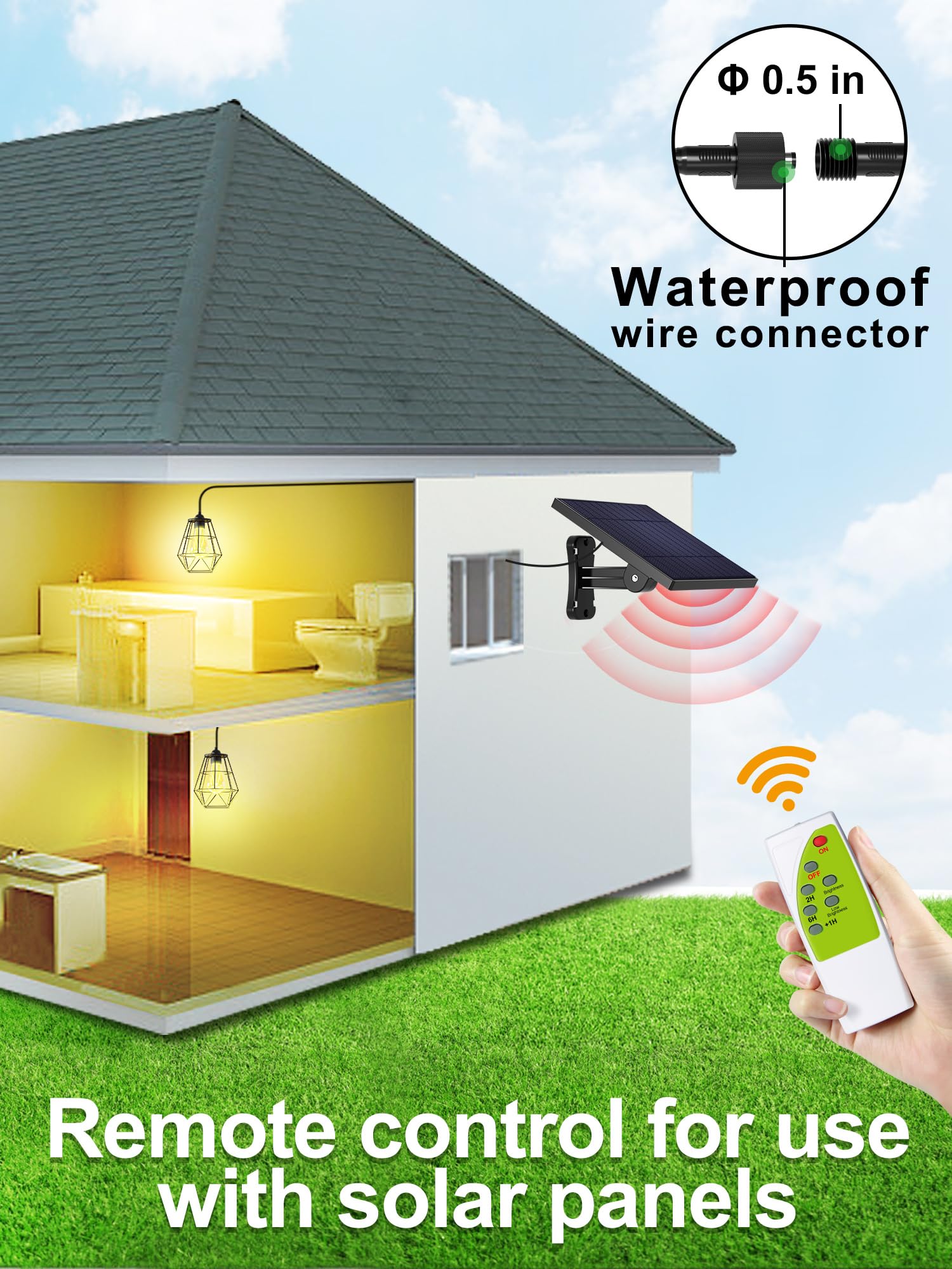 intelamp Solar Pendant Lights, 4000mAh, Remote Control, Dust to Dawn, 16.4Ft Hanging, Black, Model 5A