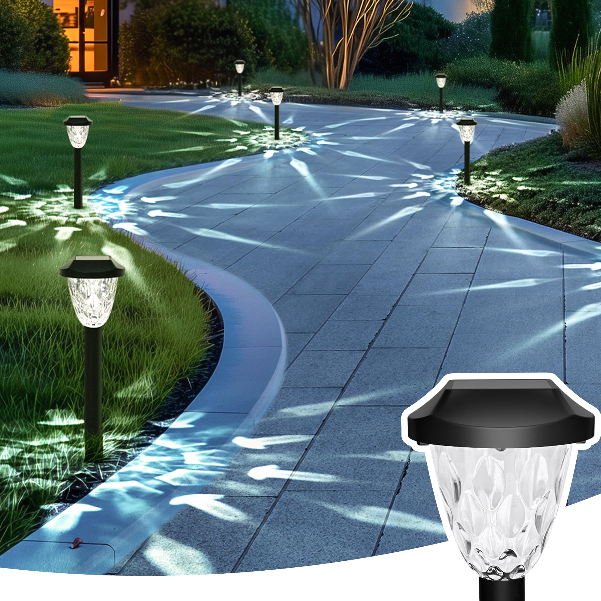 Gigalumi 16 Pack Solar Outdoor Lights, Bright Solar Pathway Lights With Great Pattern, Waterproof Auto On/Off Light For Outside