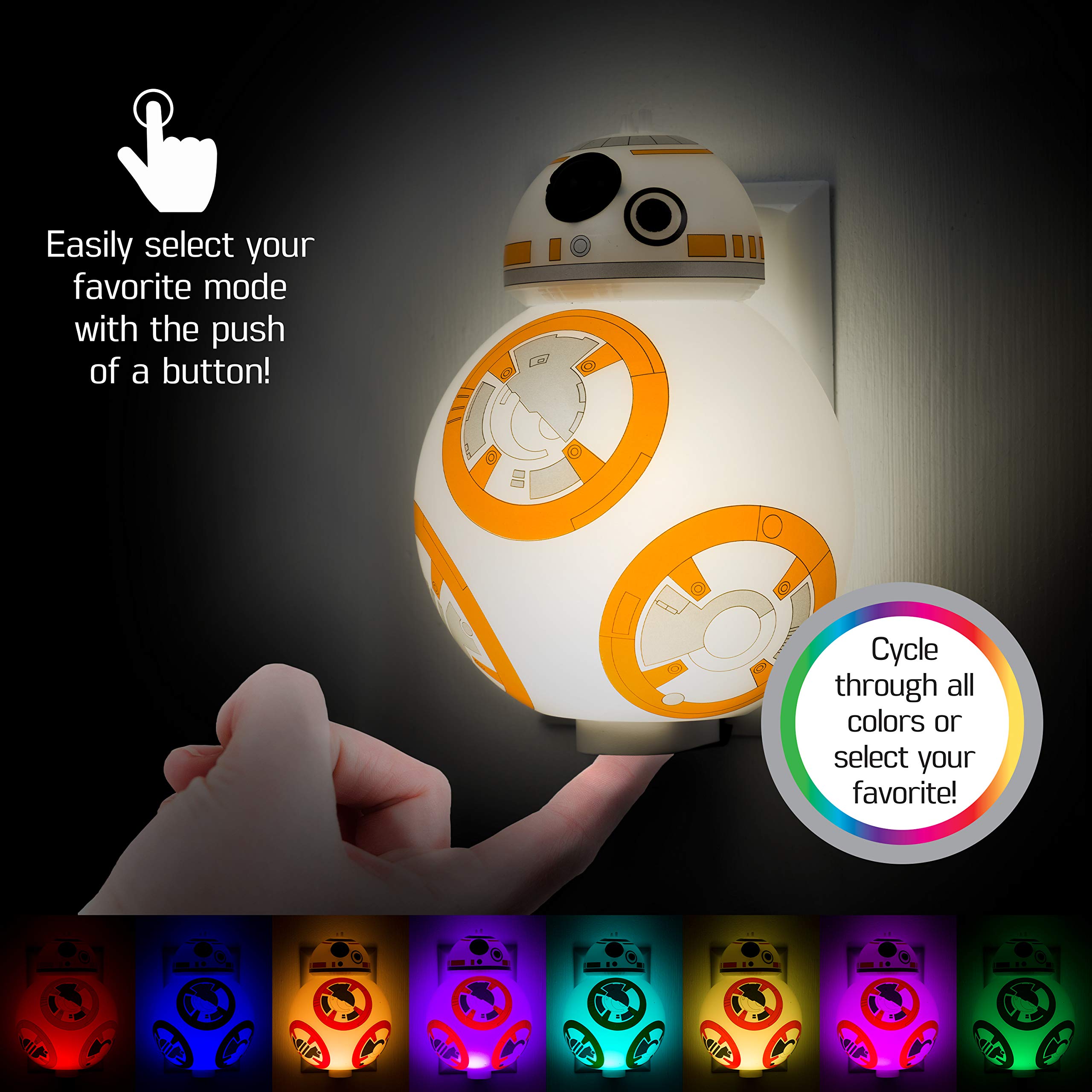 STAR WARS BB-8 LED Night Light, Color Changing, 1 Pack, Model 43429, Dusk-to-Dawn Sensor, White - Ideal for Bedroom, Nursery, Hallway