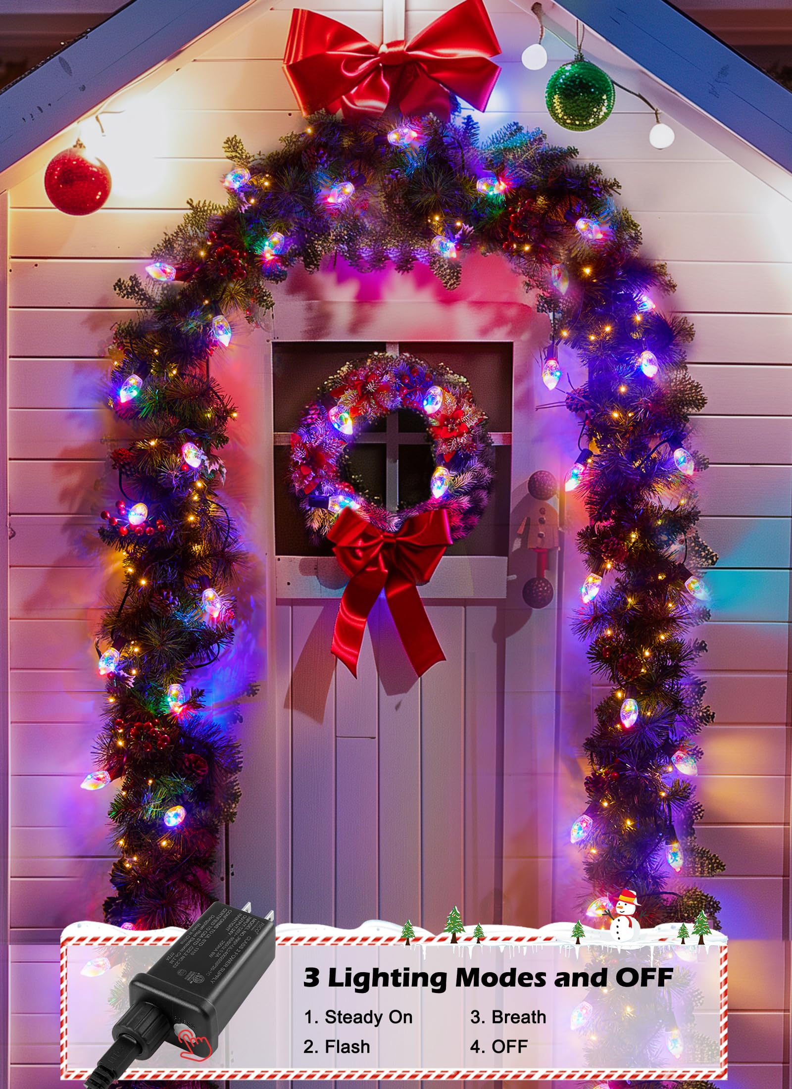 C9 Led Christmas Lights Outdoor, 45 Ft C9 String Lights With 40 Shatterproof Led Bulbs, 3 Light Mode, Connectable Waterproof Chr