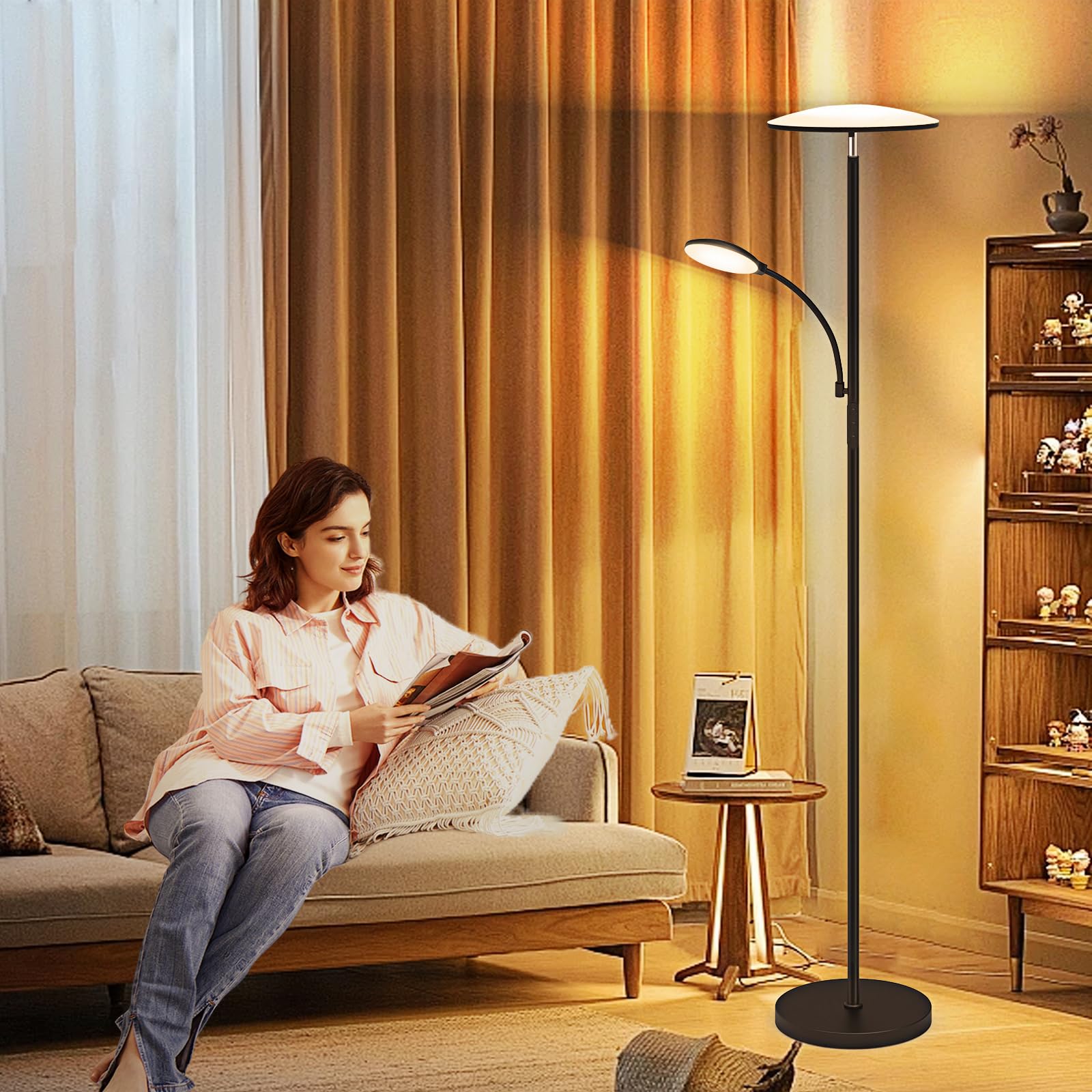 Floor Lamp, 2025 Upgraded 42W 4500Lm Super Bright Led Floor Lamp With Rotatable Reading Light, Touch Remote Control & Memory Fun