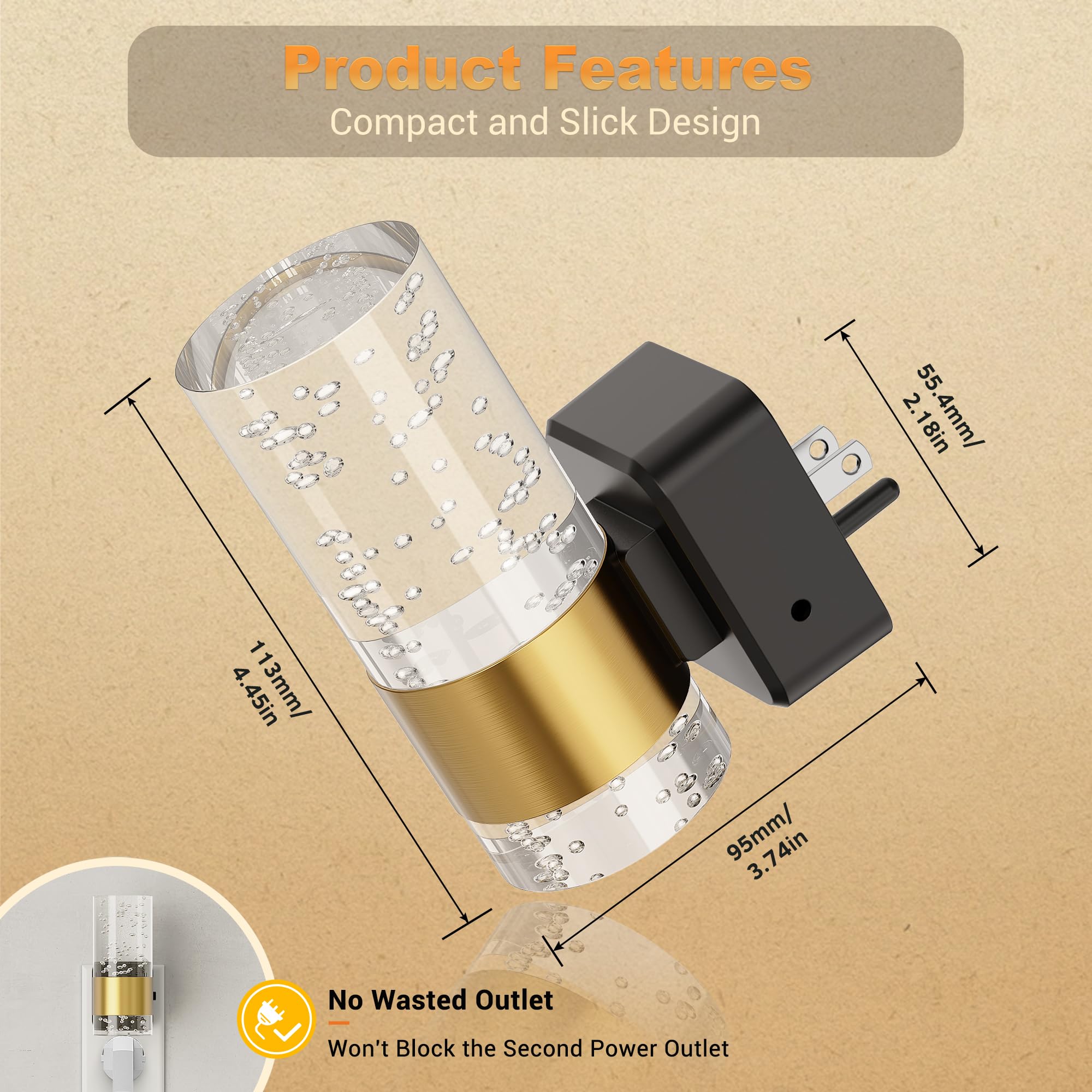 Jandcase Night Light, Night Lights Plug Into Wall, Dimmable Led Night Light With Adjustable Brightness, Automatic Night Lights P