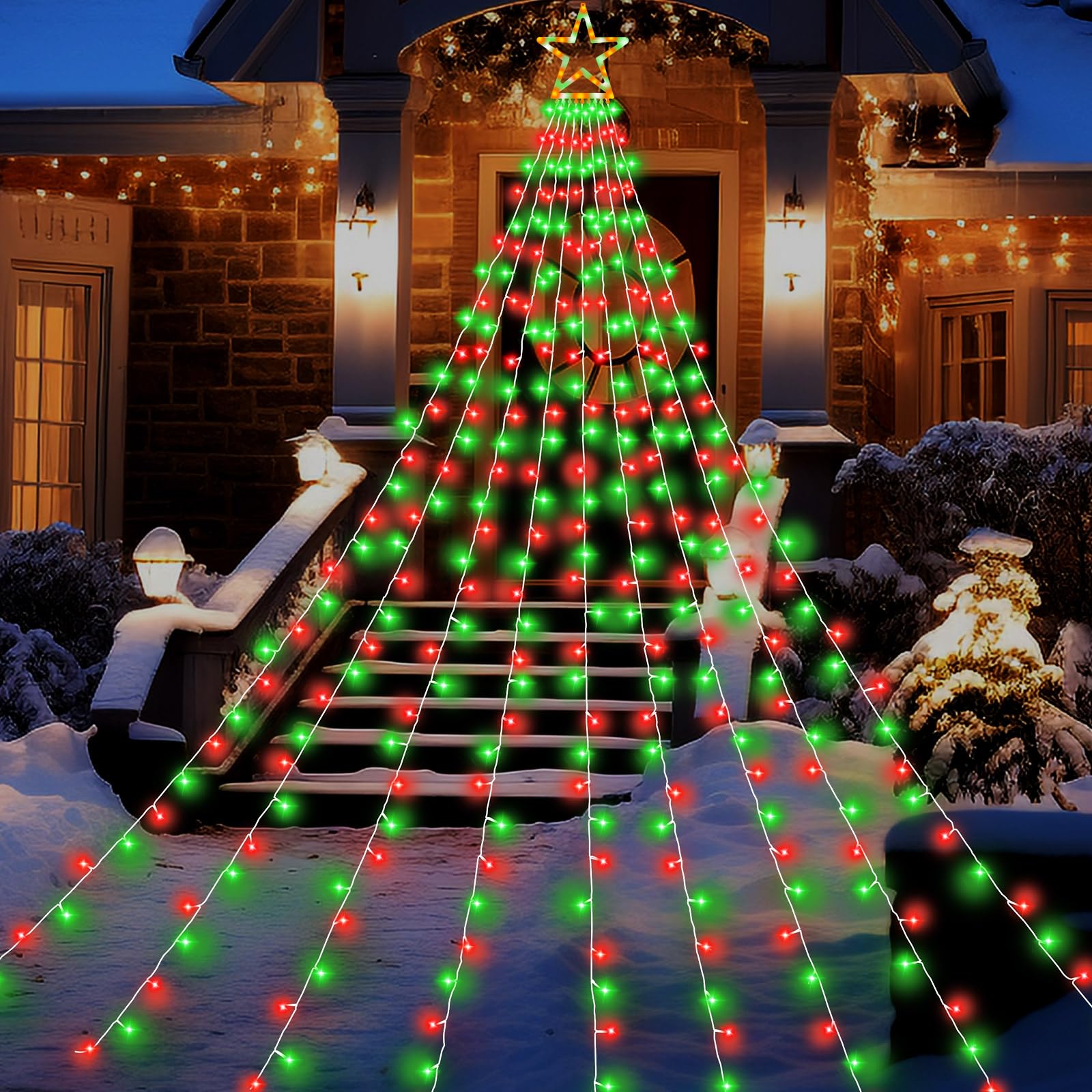 DINGFU Christmas Tree Lights, 317 LED, 11.5 ft, 8 Lighting Modes & Timer, Red+Green, Model YLC317MD01