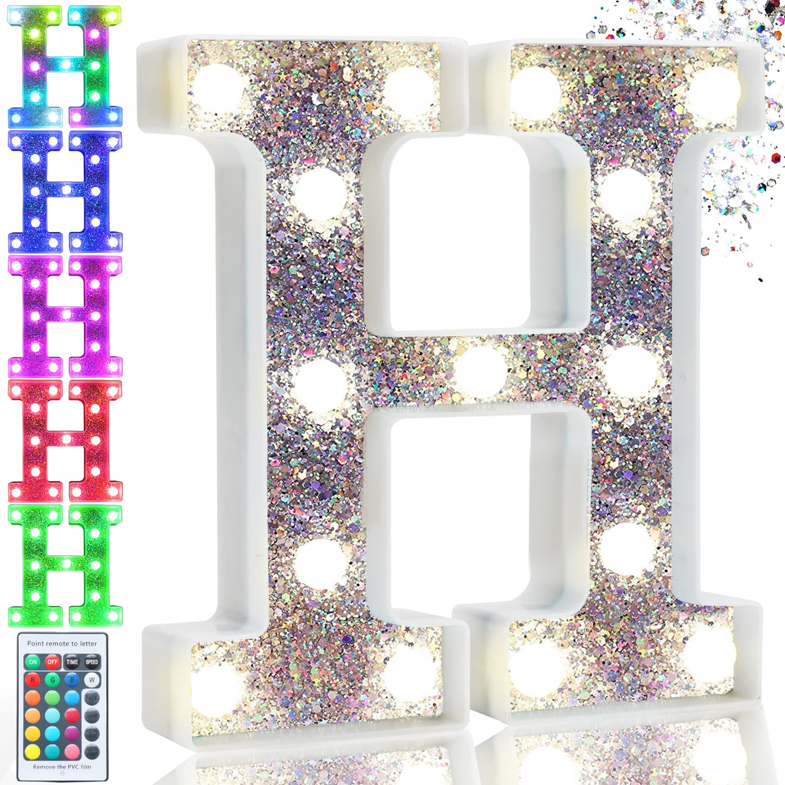 Pooqla Silver LED Marquee Letter H - Colorful Light Up Sign, 16 Colors, Battery Operated, Perfect for Parties and Bedroom Decoration