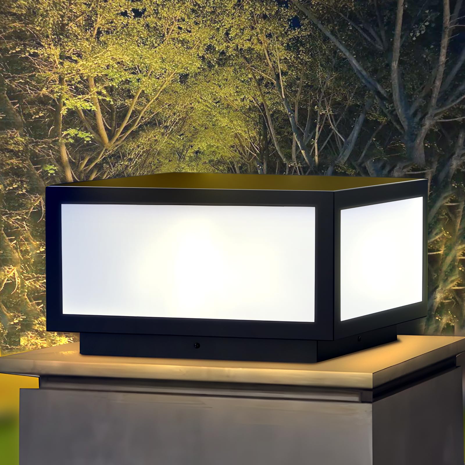 Jhotec Outdoor Modern Post Light, Led Fence Deck Cap Light High Voltage Wired Lantern Column Lamp For Flat Surface Patio Garden