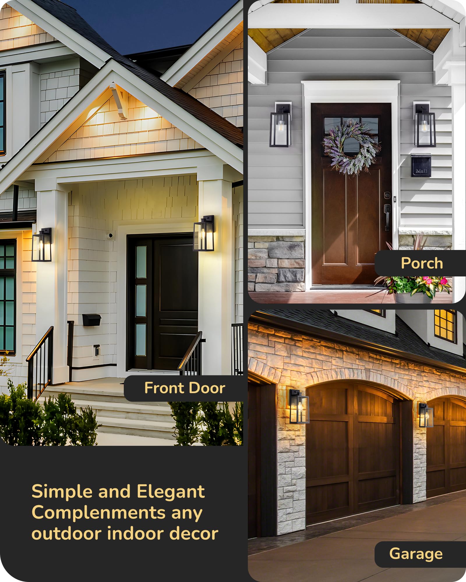 EDISHINE Dusk to Dawn Outdoor Wall Light, 2 Pack Outdoor Light Fixtures Wall Mount, Modern Exterior Lighting Fixtures, Clear Gla