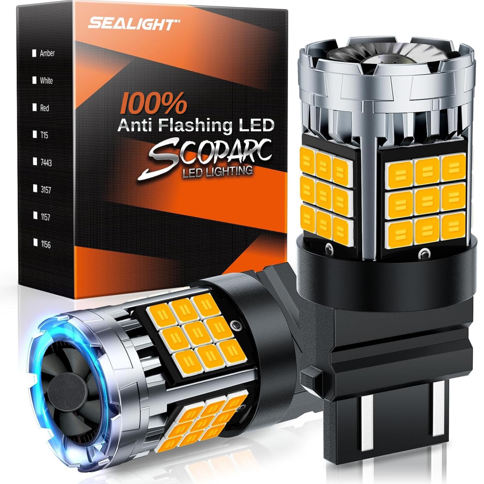 SEALIGHT 3157 LED Turn Signal Bulbs, Amber, 600% Bright, Canbus Error Free, 2 Pcs