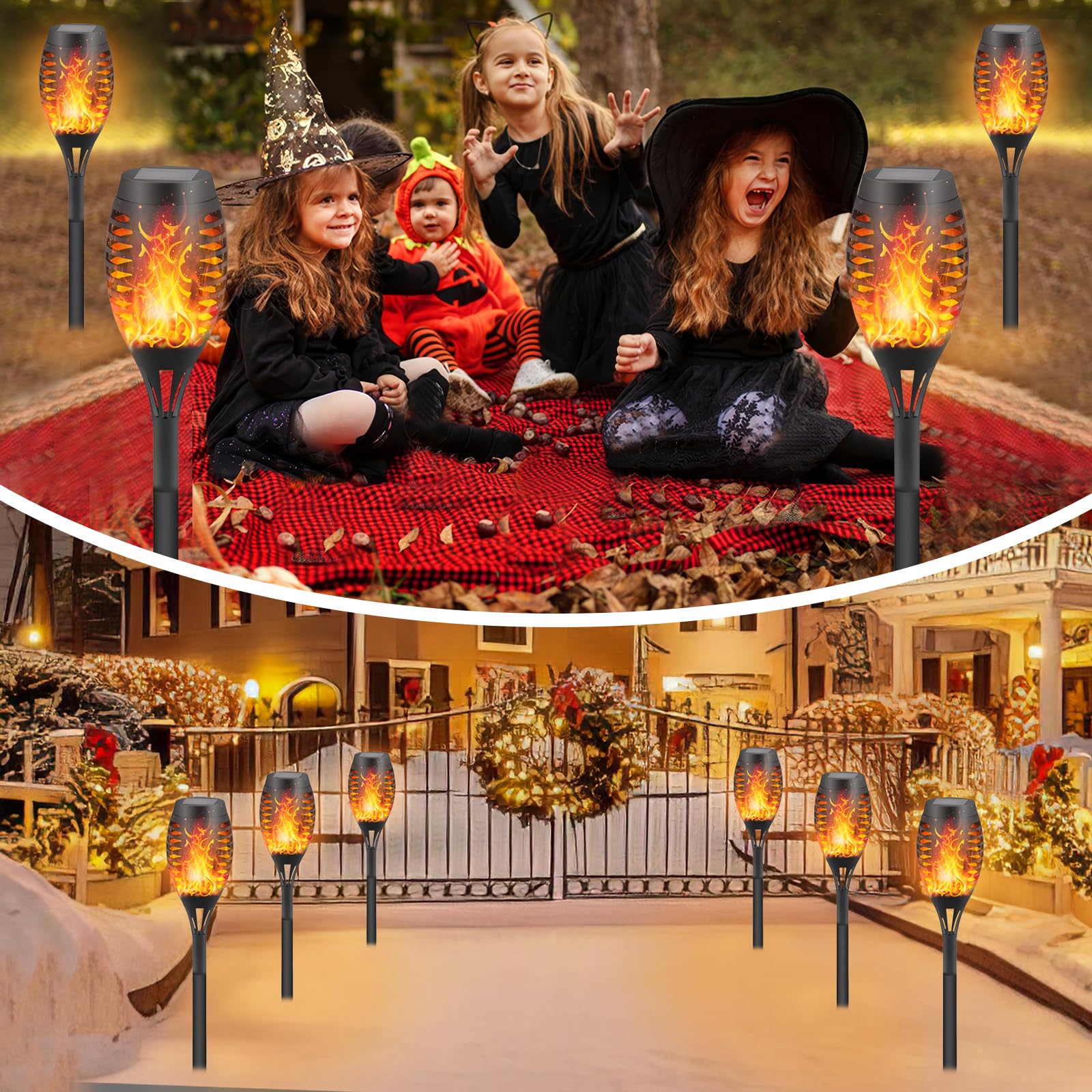 FAISHILAN 6-Pack Solar Flickering Flame Torches - Waterproof Solar Garden Lights, Outdoor Solar Lights for Yards, and Flame Torc