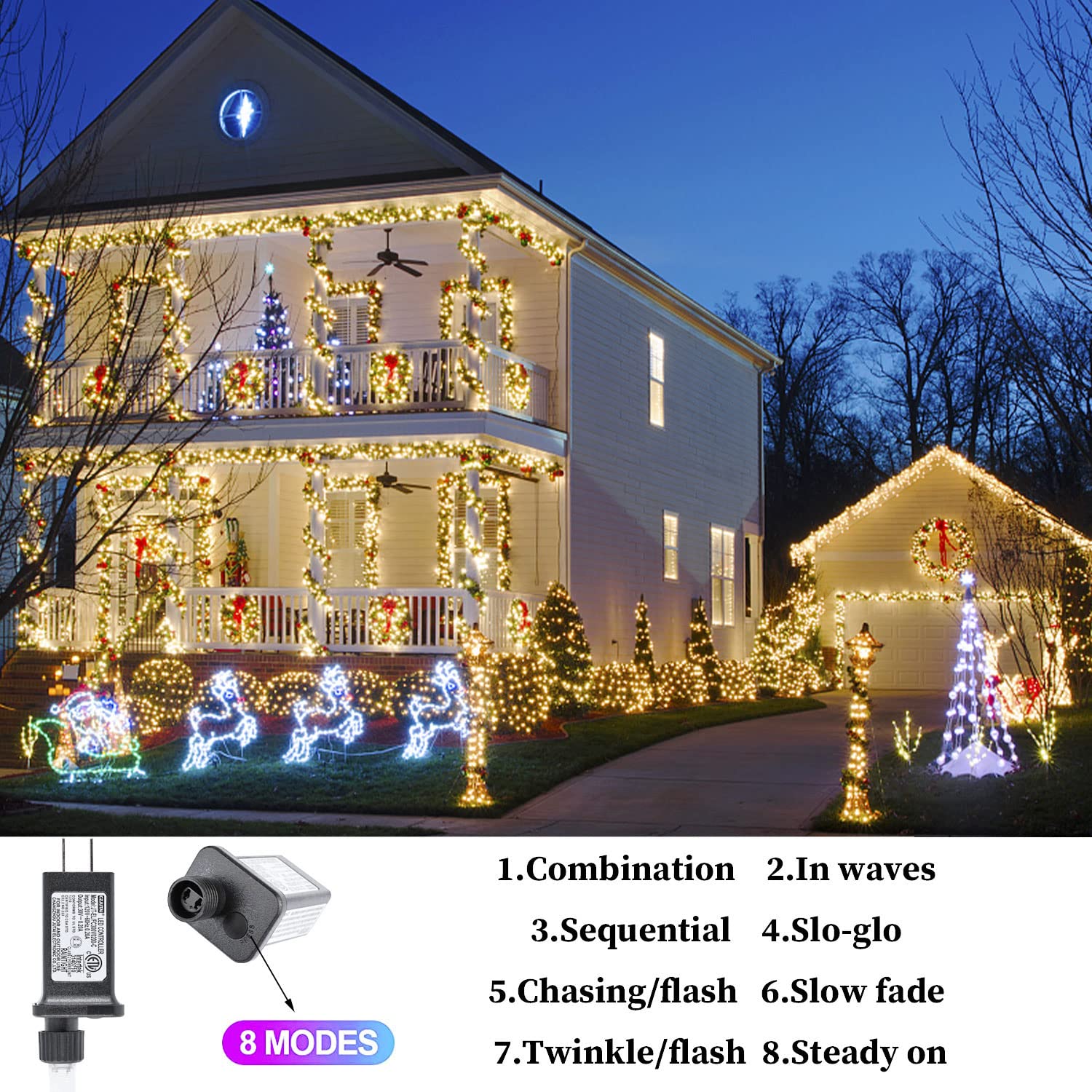 Zhouduidui 800Led Warm White Christmas String Lights, 330Ft Waterproof Twinkle Lights