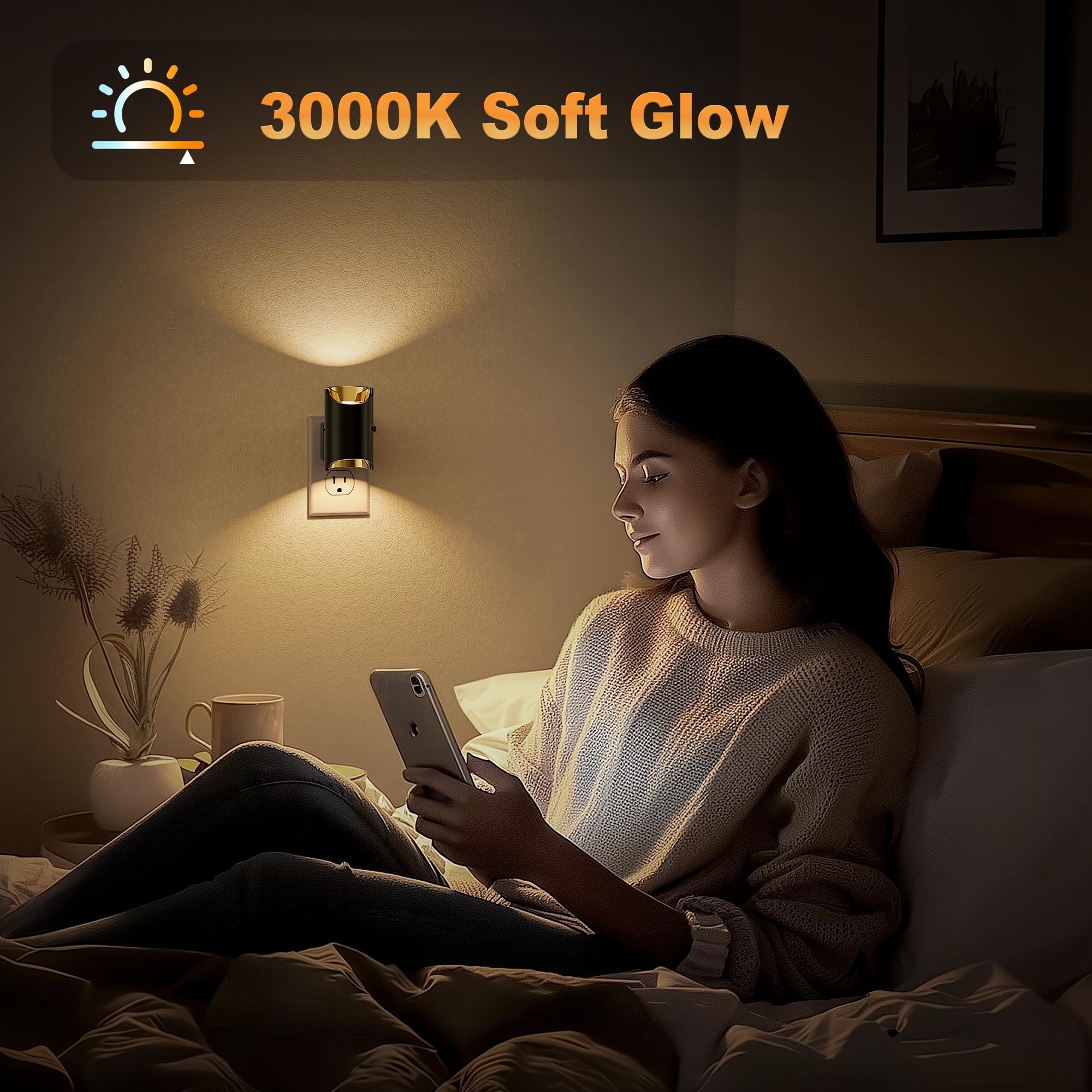 Jandcase Night Lights Plug Into Wall, 2 Pack Modern Led Night Light For Kid, Dusk To Dawn Sensor, Soft White 3000K, 0-100Lm Dimm