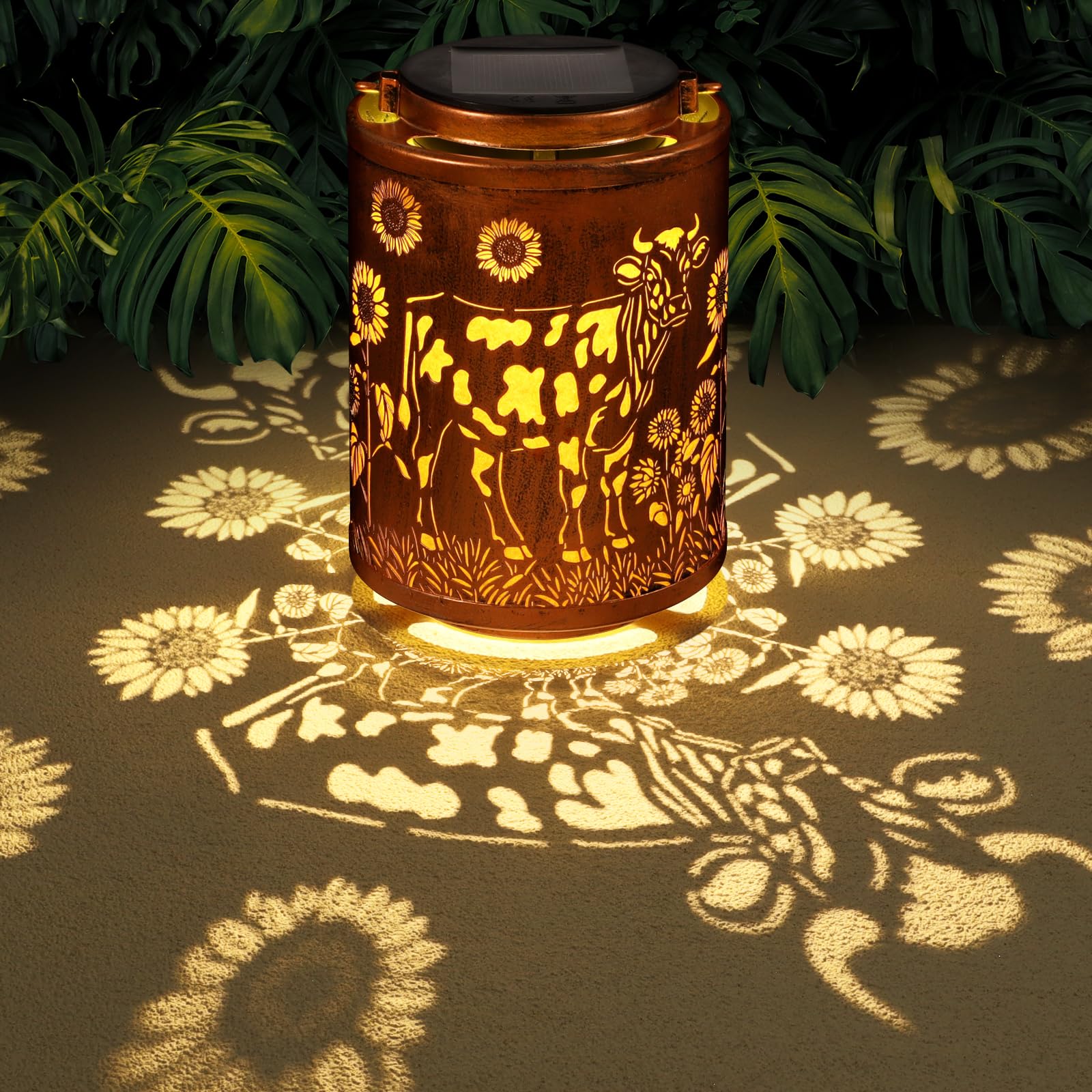 Tepaken Solar Lantern Garden Decor LED Hanging Light Metal Waterproof Cow Hummingbird-1 Gold