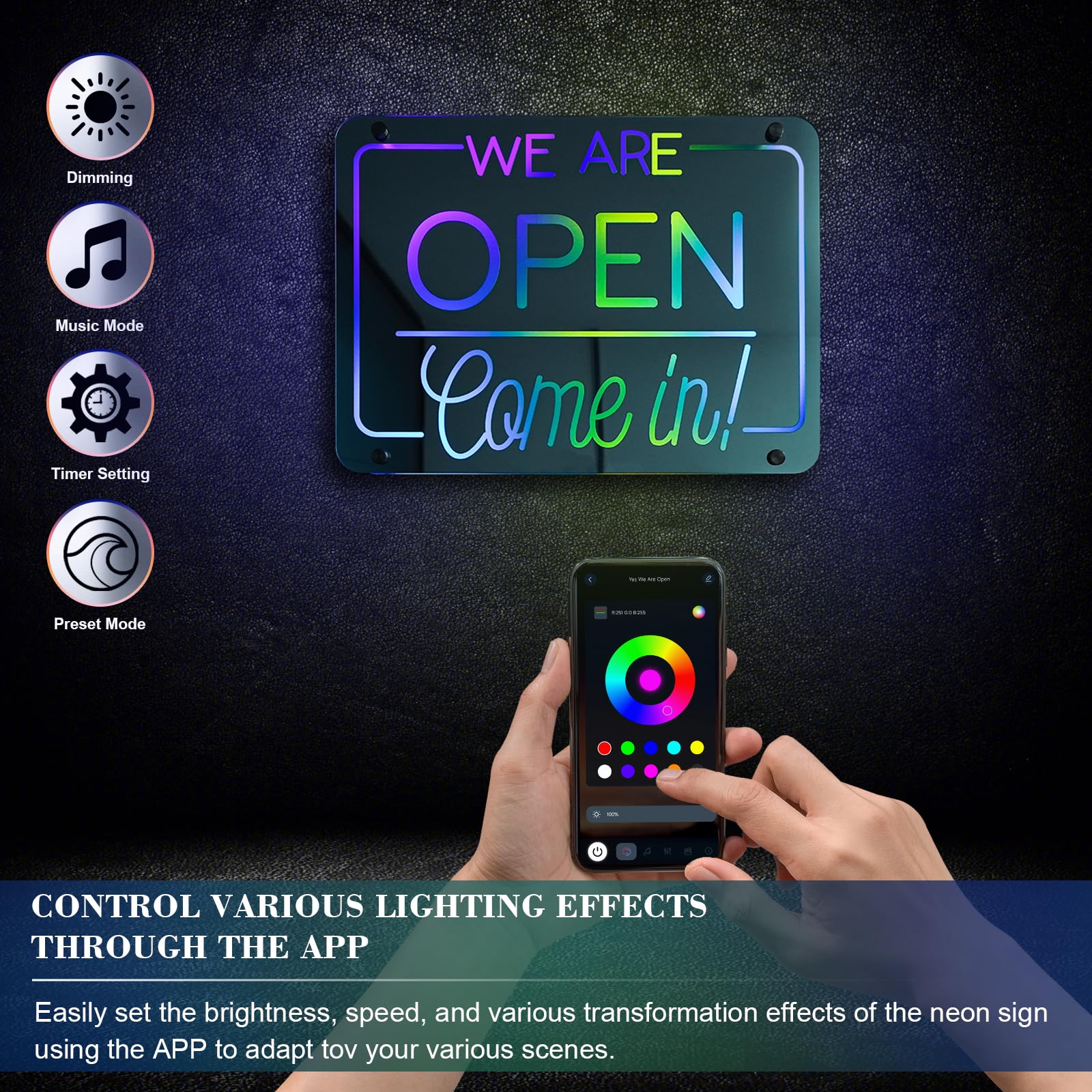 ineonlife Neon Sign - inCome In We Are Openin LED Light for Business Decor - 14.57 x 11.02 inches - Mirrored Colorful