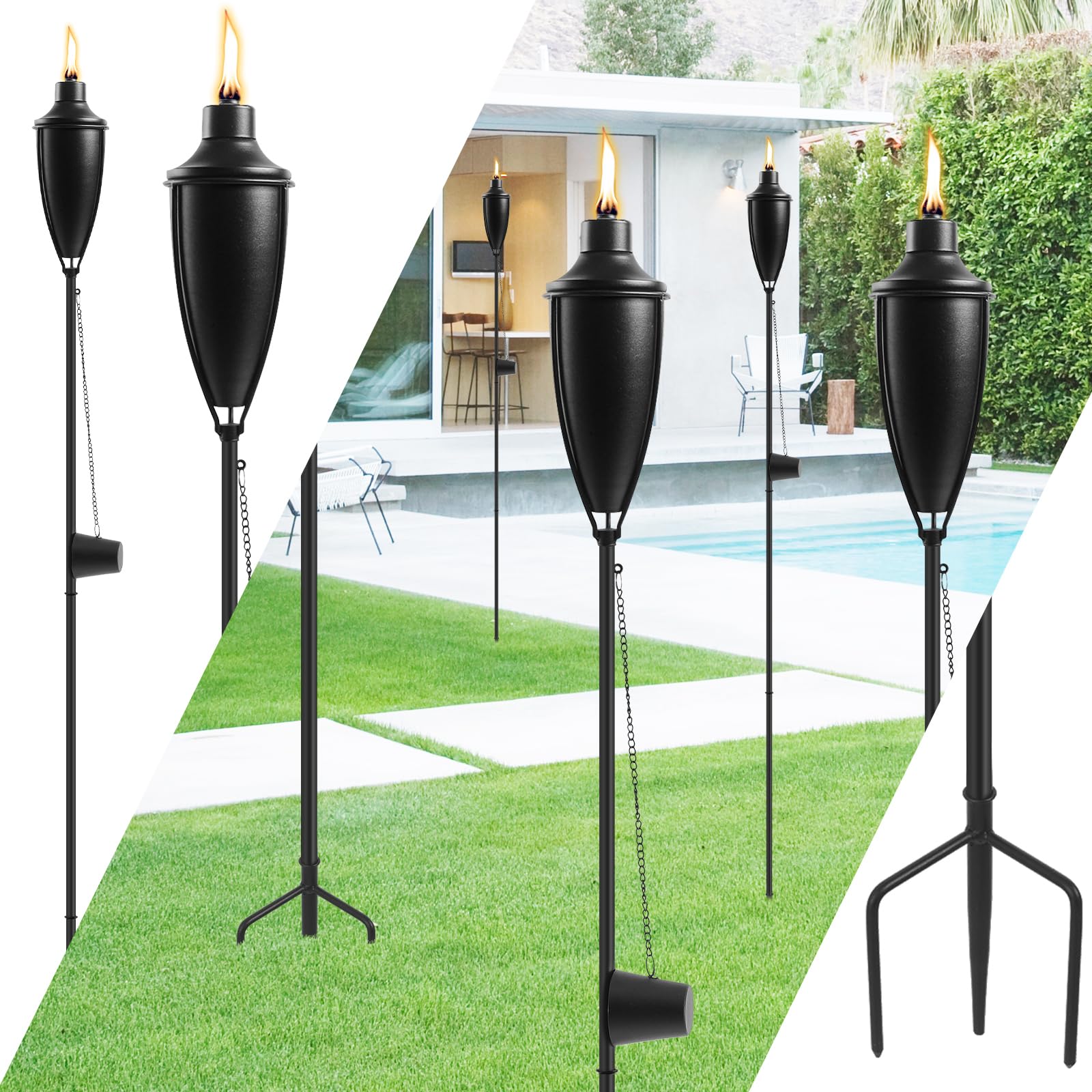 Zspeng 6 Pack Citronella Torches, 61-Inch Metal Garden Decor With 22Oz Capacity, Tabletop &